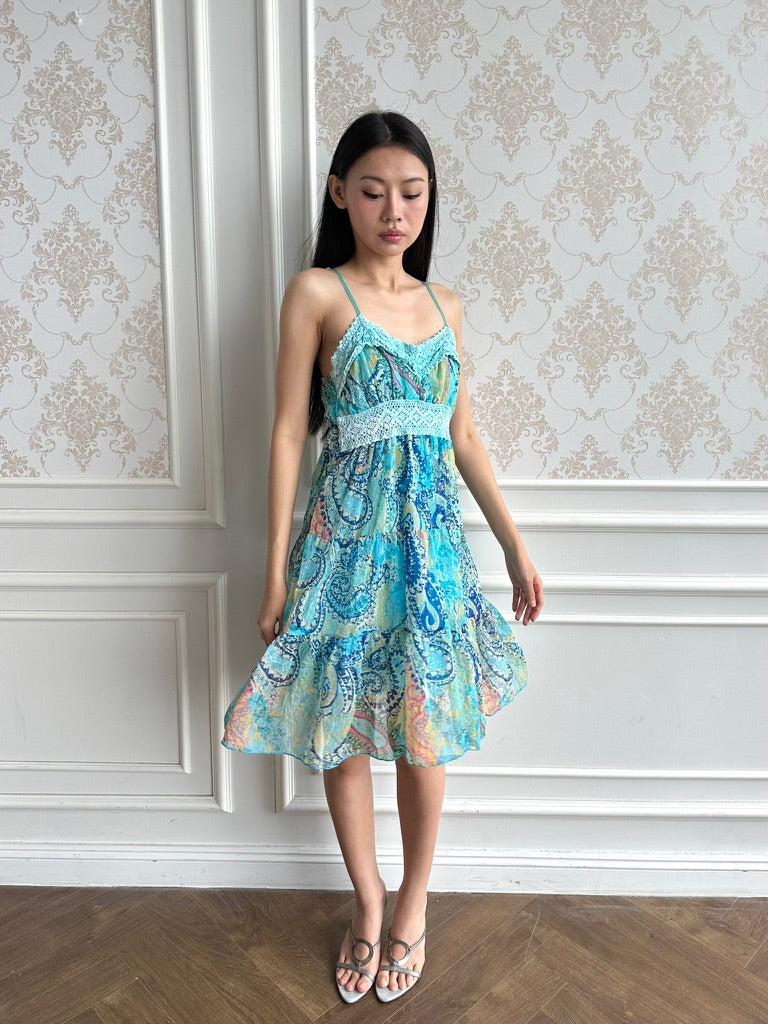 Aqua paisley midi dress