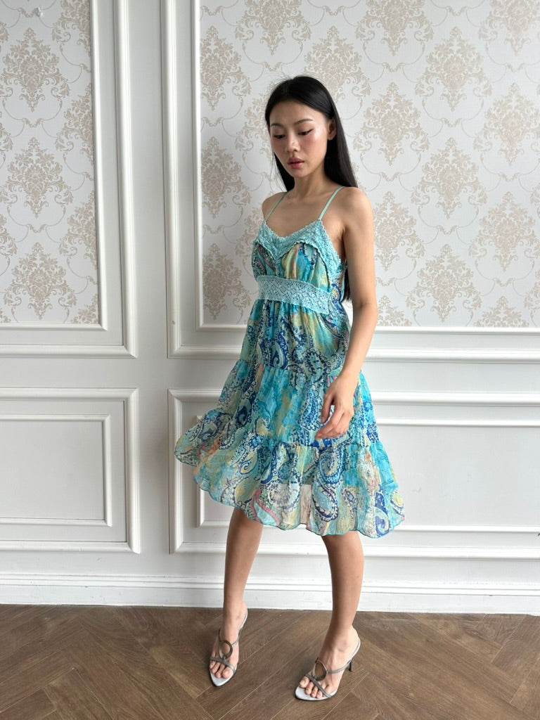 Aqua paisley midi dress