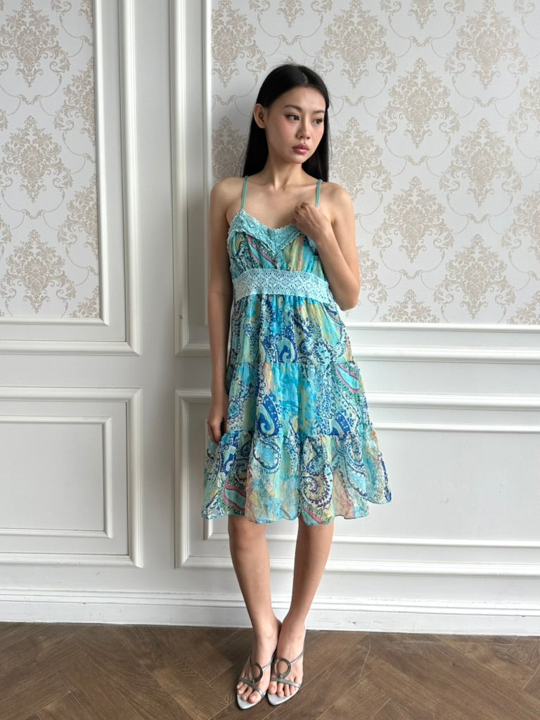 Aqua paisley midi dress