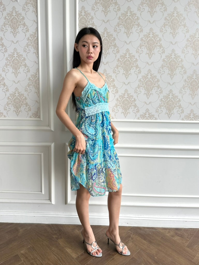 Aqua paisley midi dress
