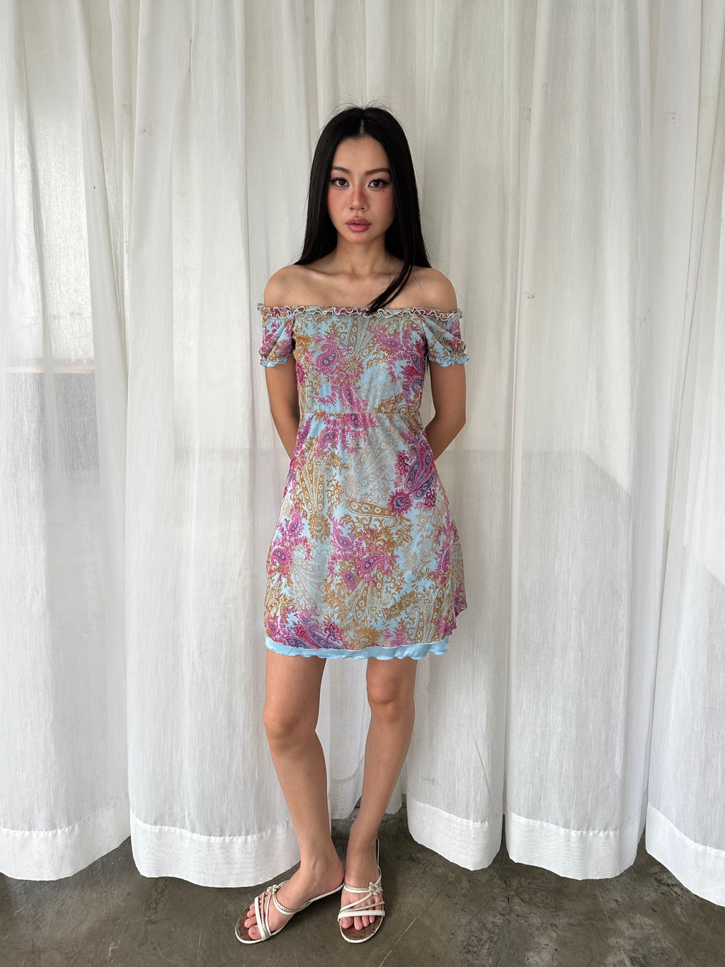 Paisley tie back mini dress