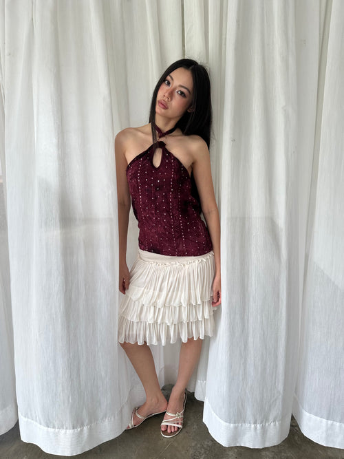 Burgundy sequin halter top
