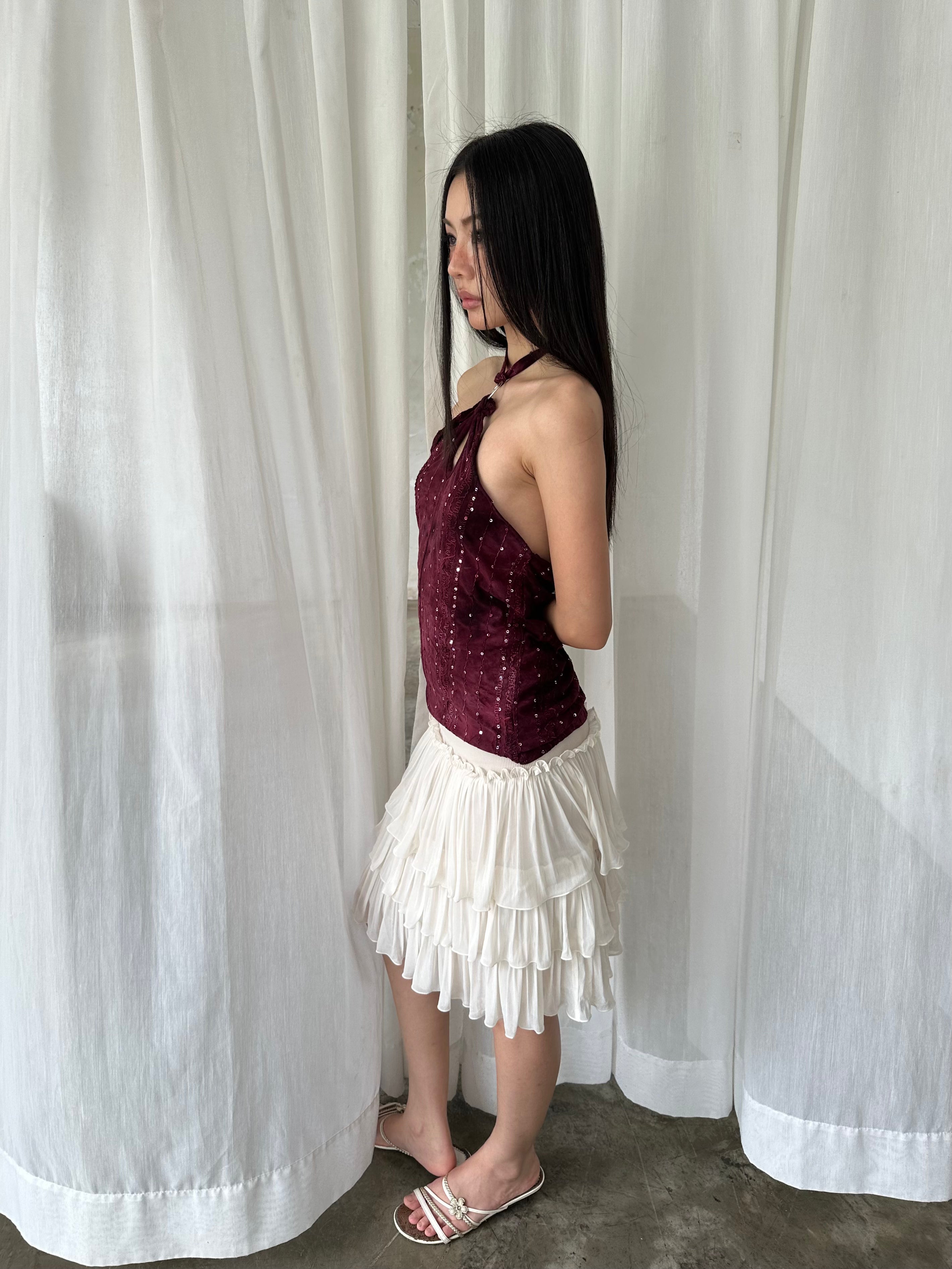 Burgundy sequin halter top