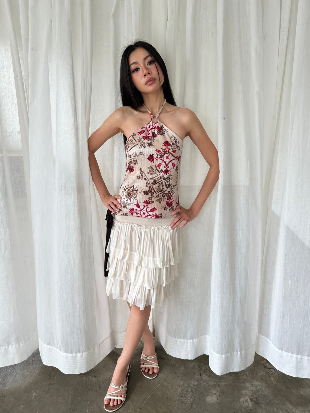 Floral ring halter top