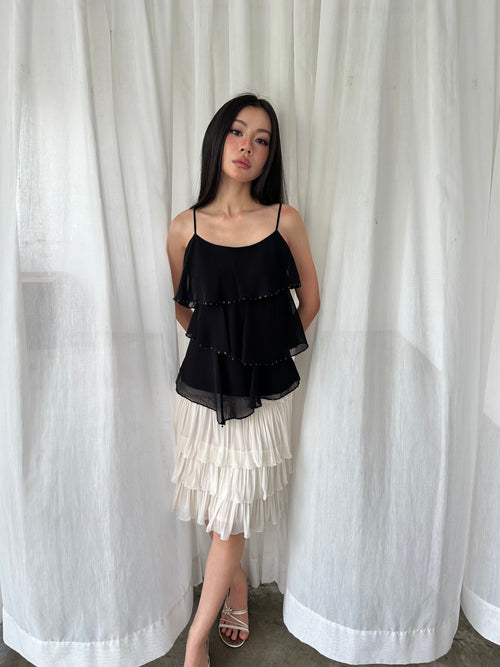 Black beaded ruffle camisole