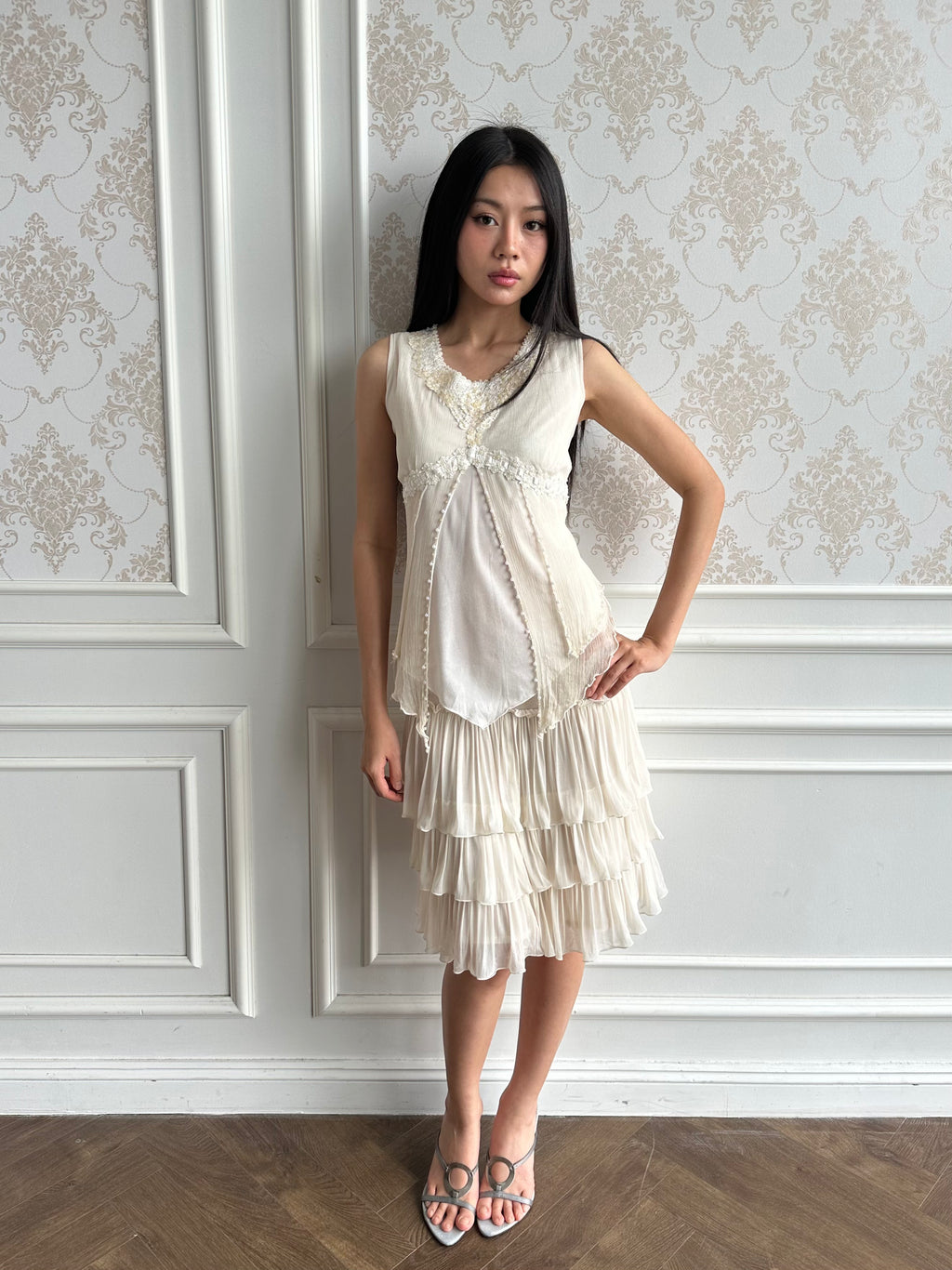 Beaded ivory top