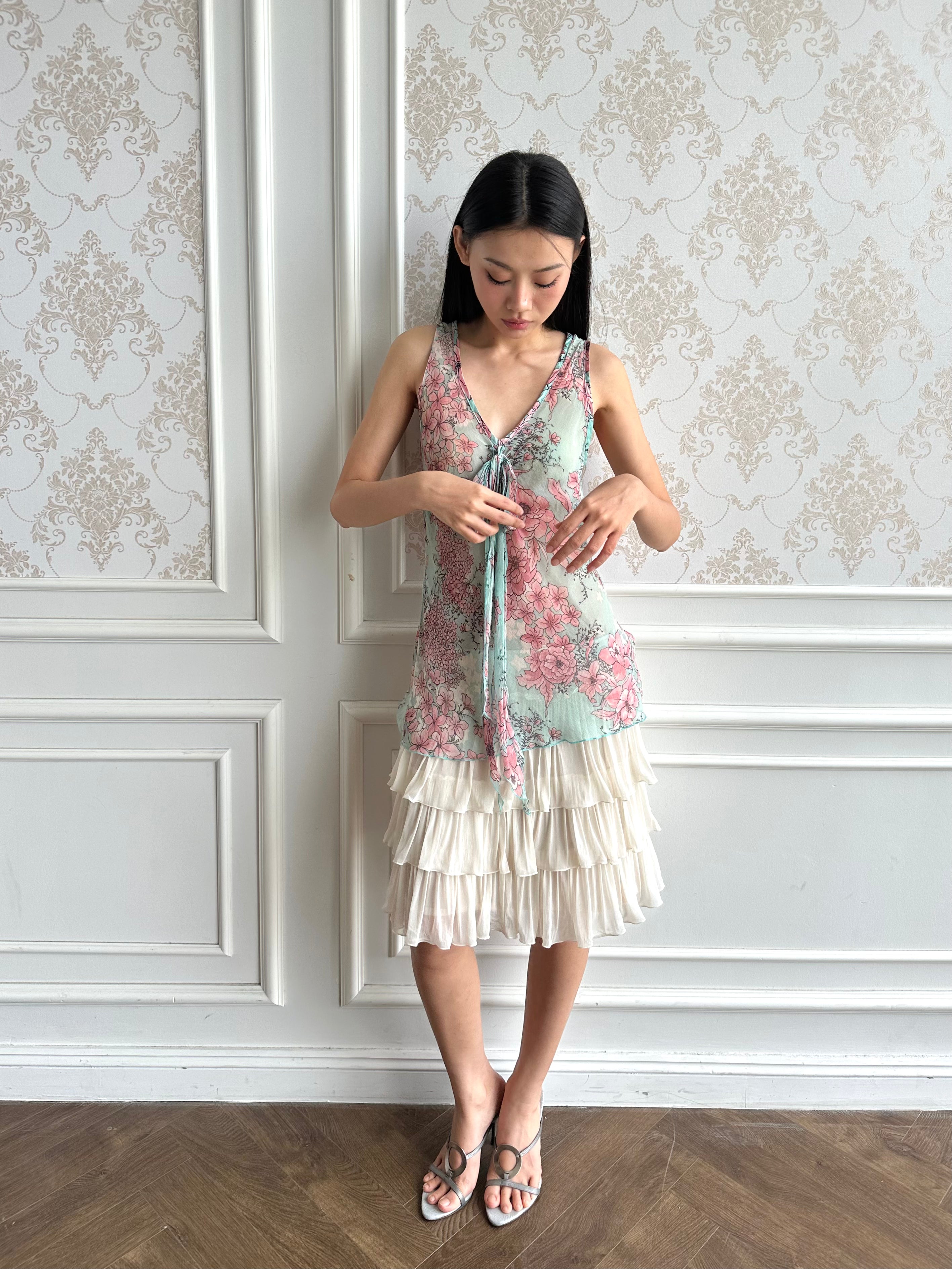 Floral silk tie top