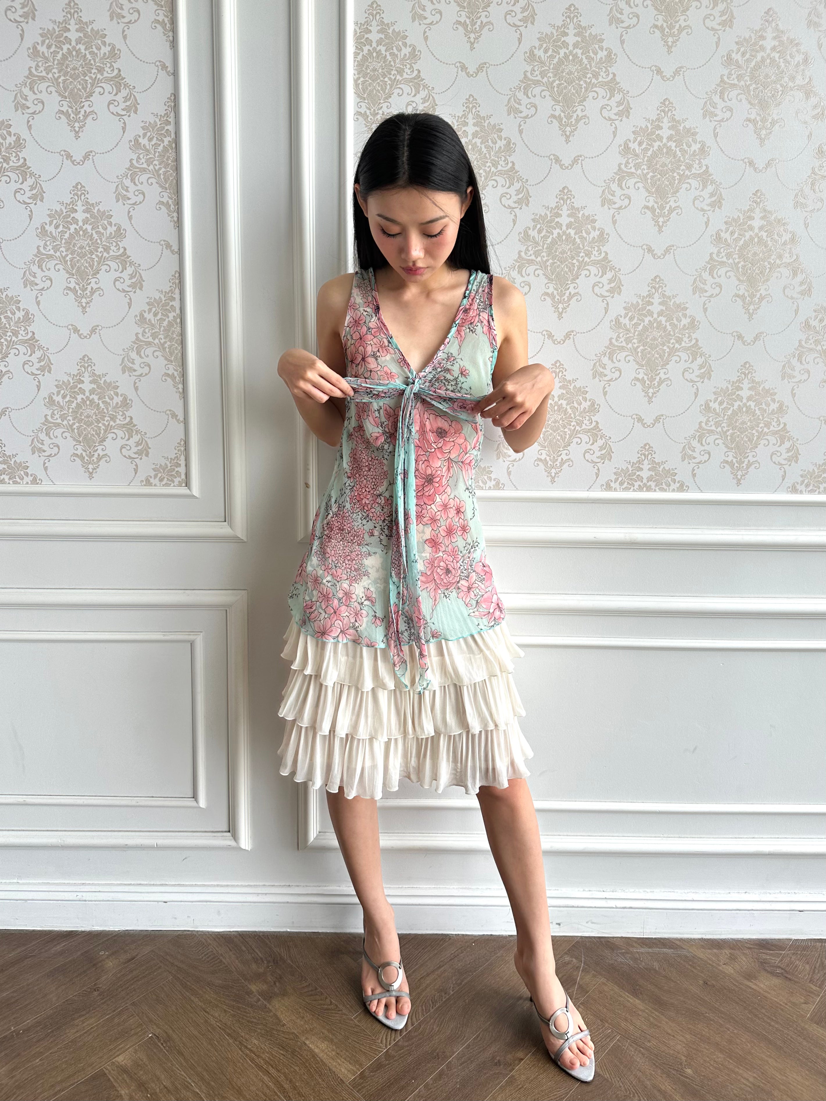 Floral silk tie top