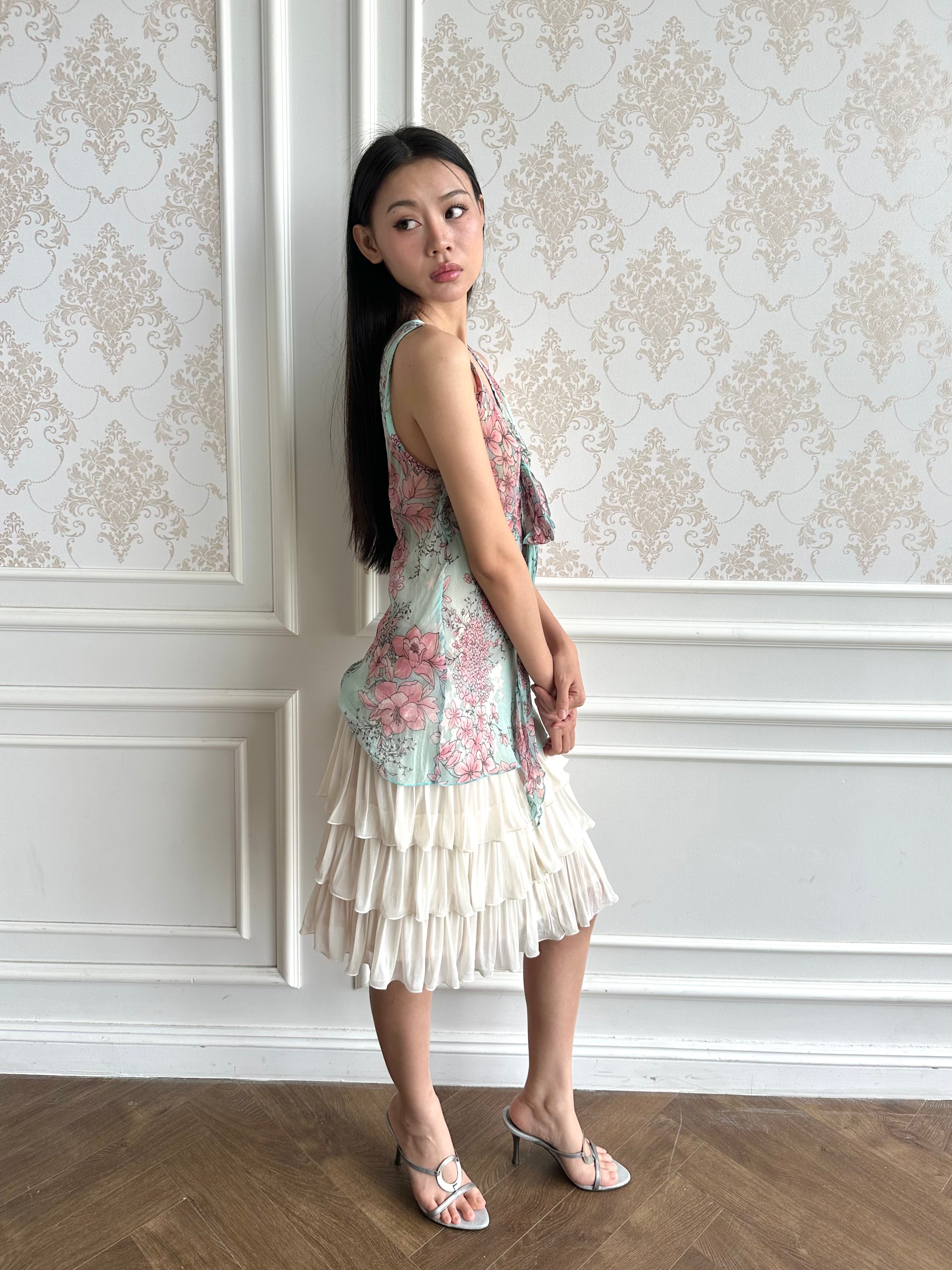 Floral silk tie top