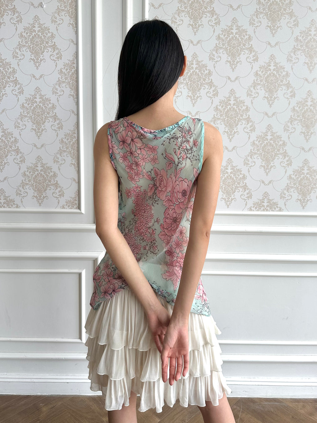 Floral silk tie top