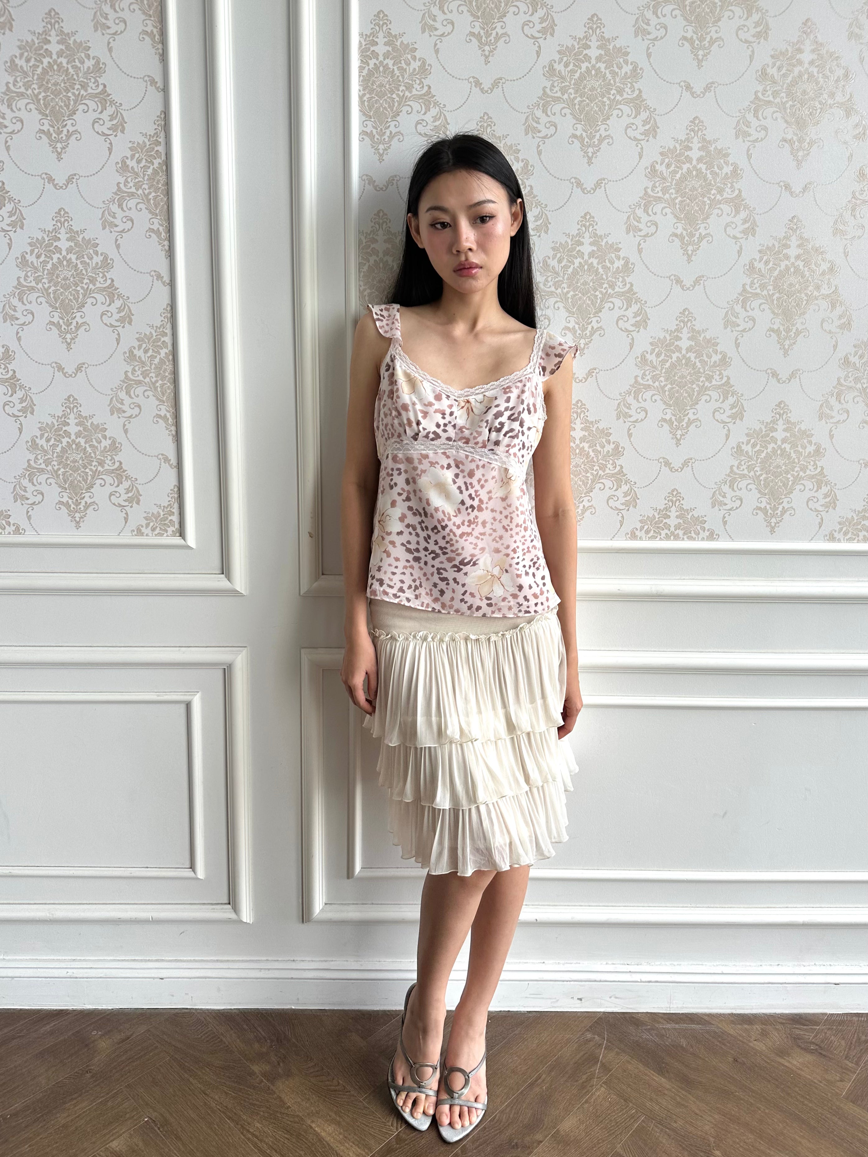 Pink leopard lace top