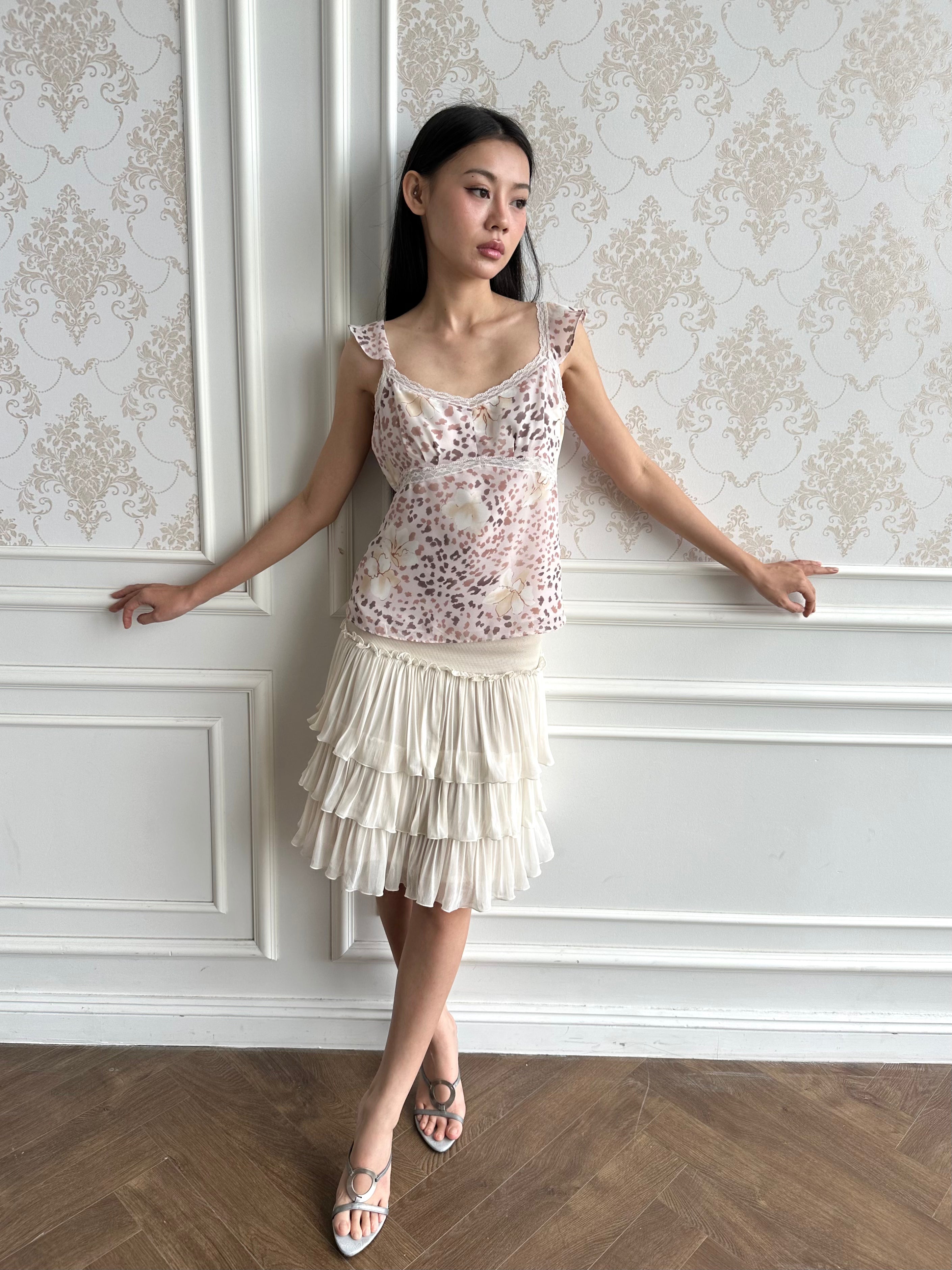 Pink leopard lace top