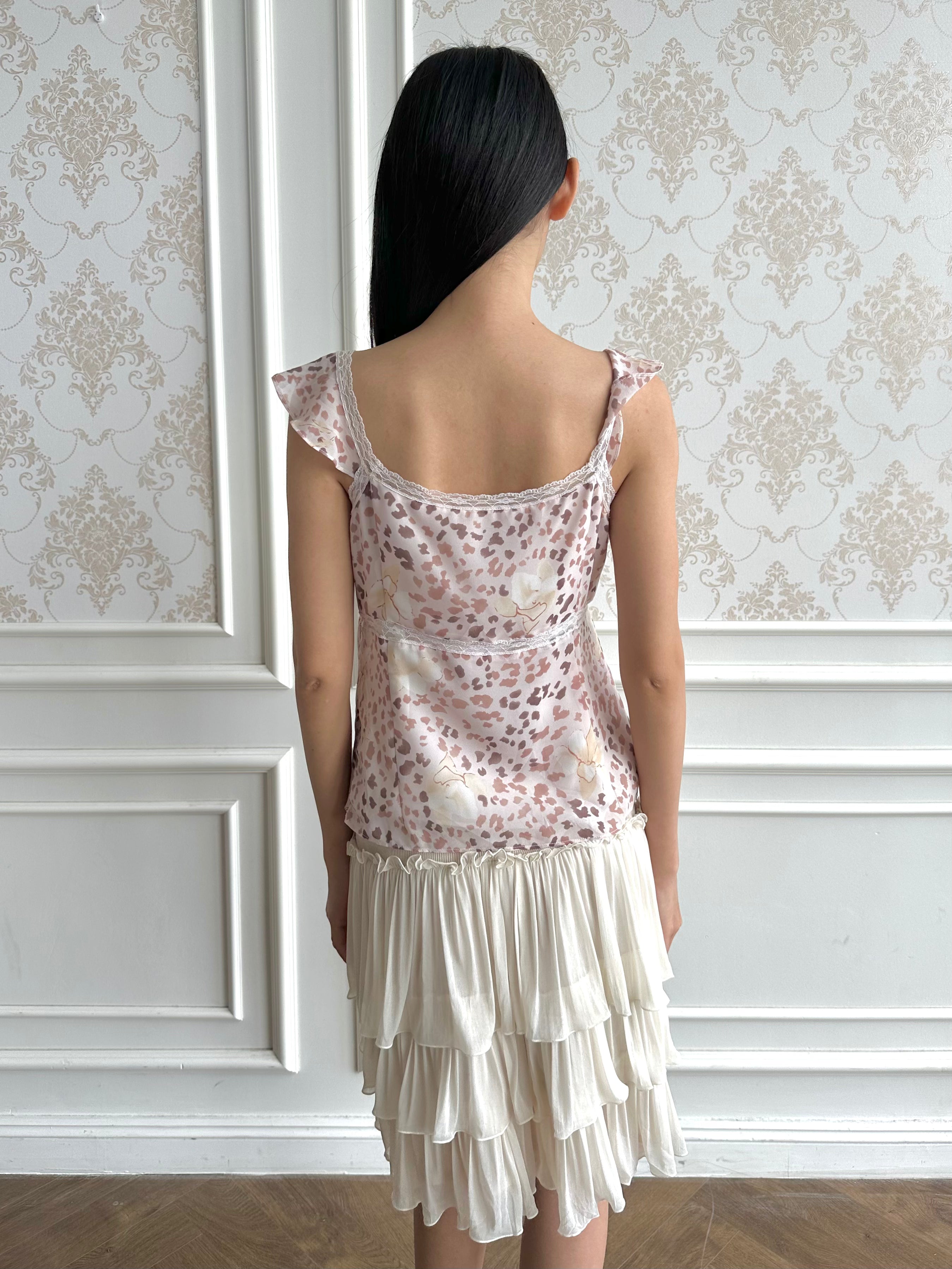 Pink leopard lace top
