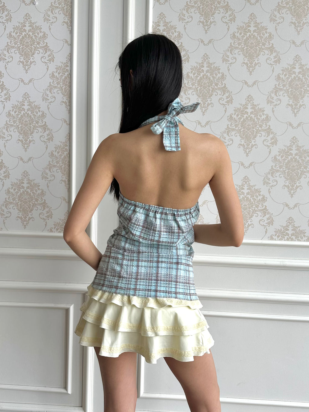 Blue plaid halter top
