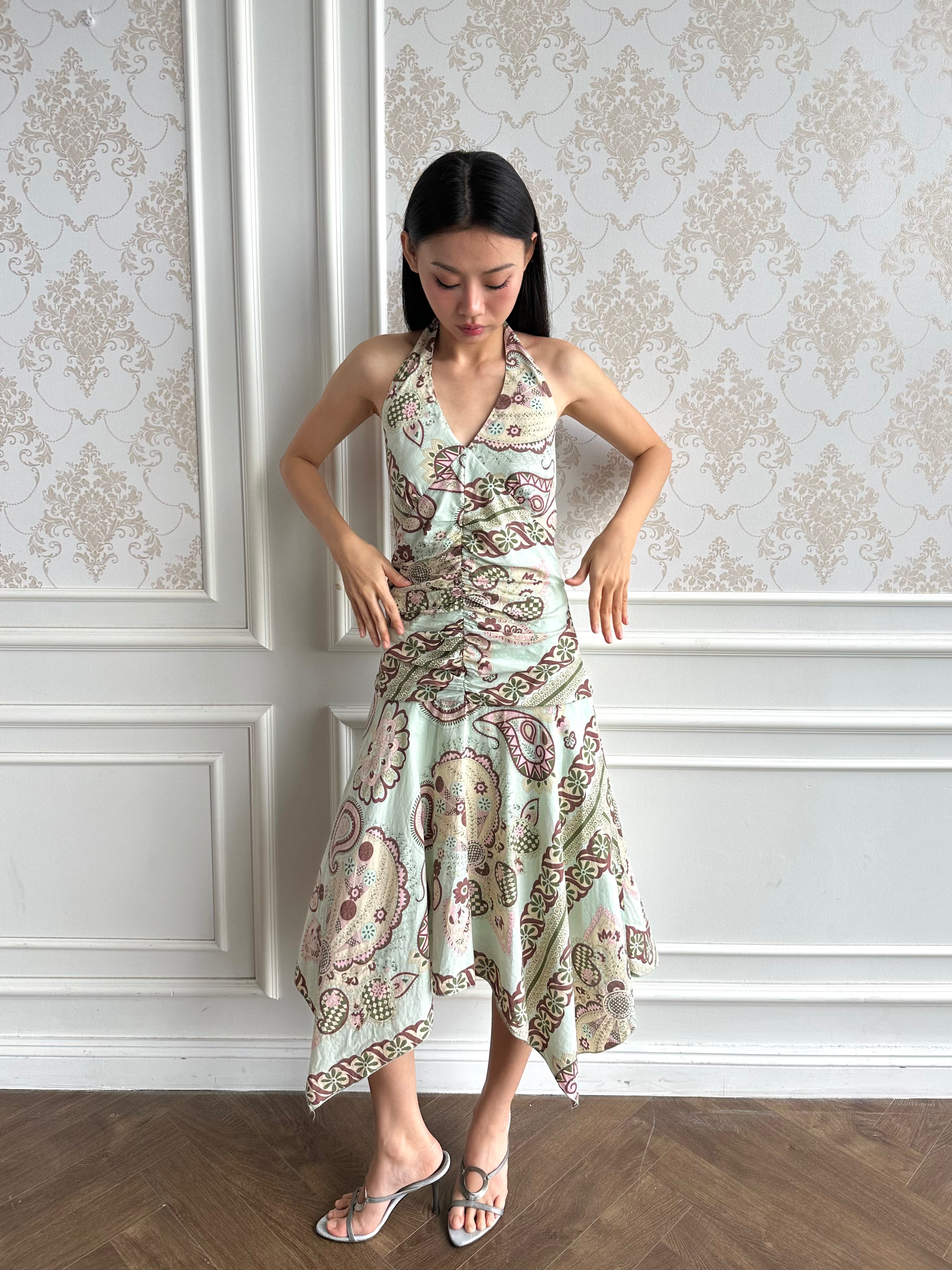 Mint paisley halter dress