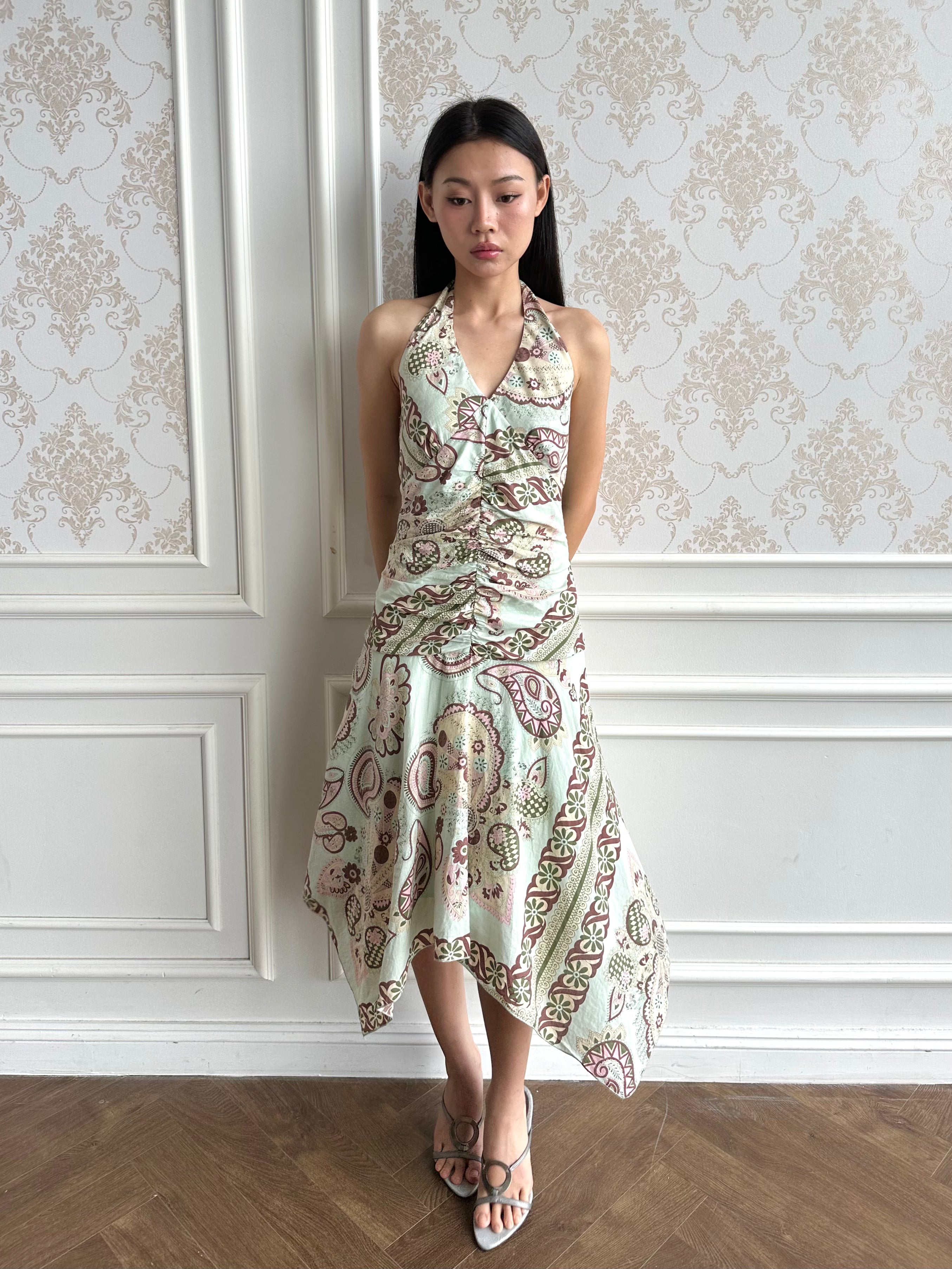 Mint paisley halter dress
