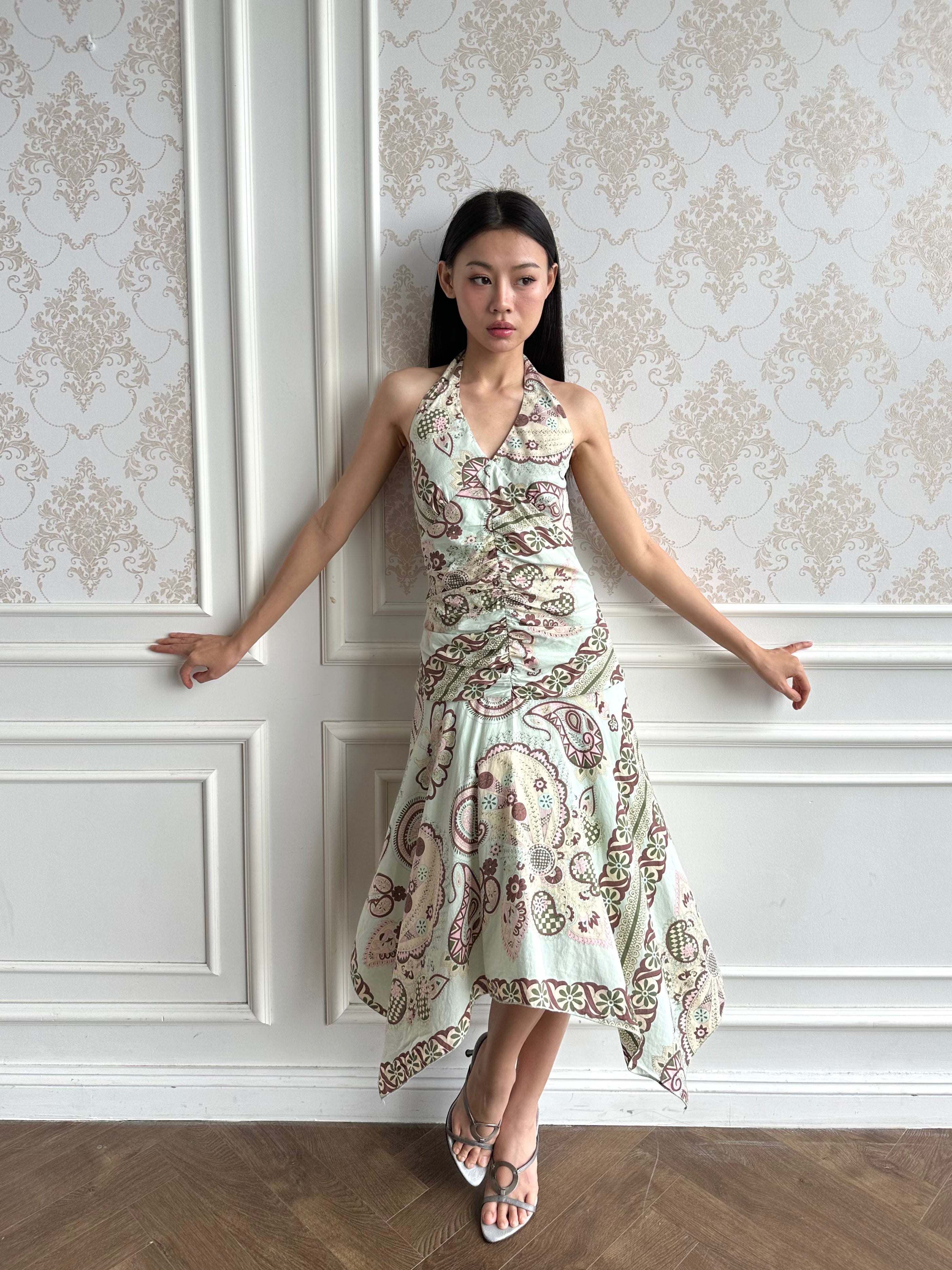 Mint paisley halter dress