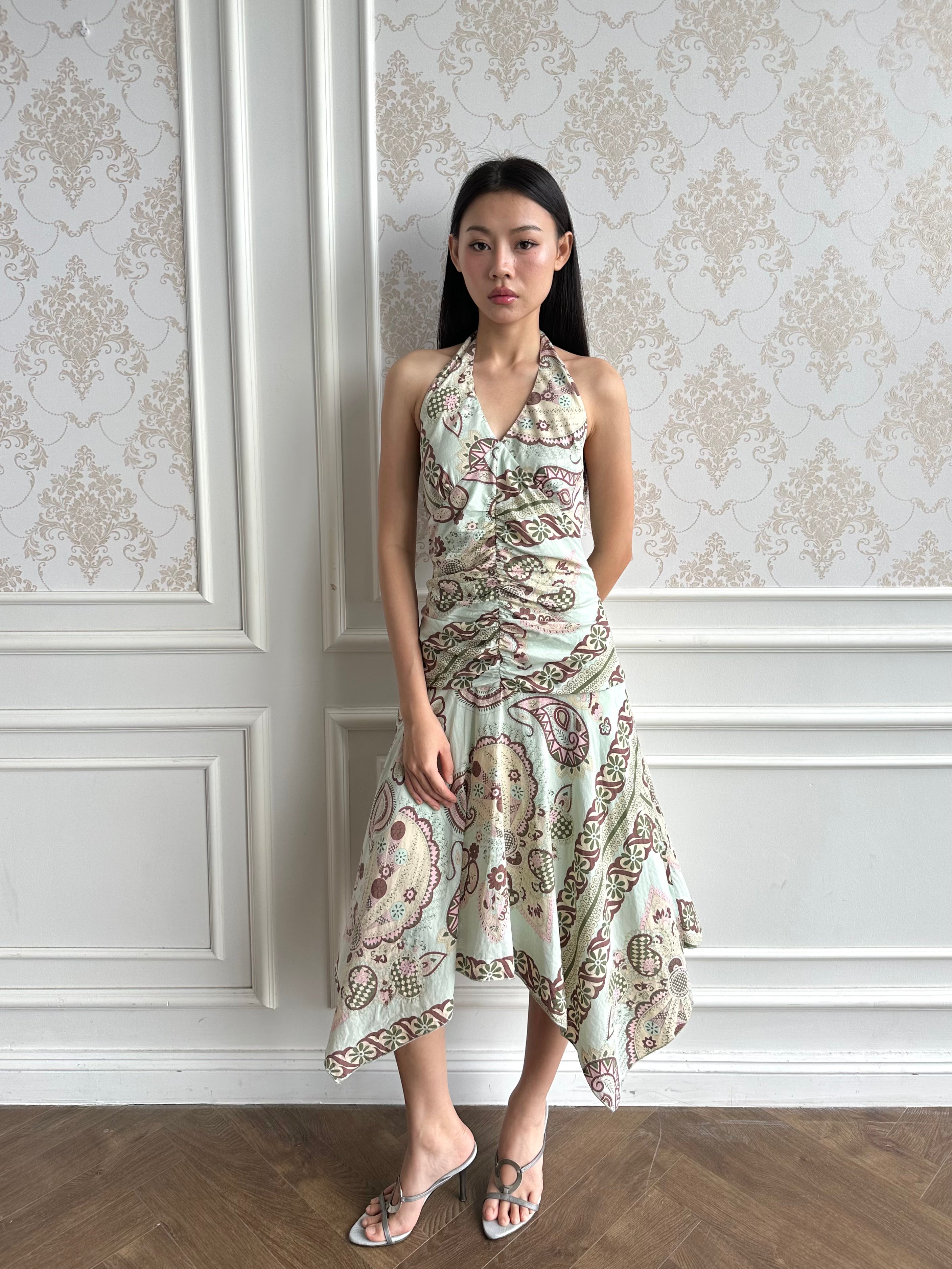 Mint paisley halter dress