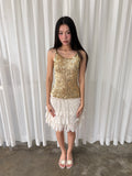 Gold sequined mesh tank