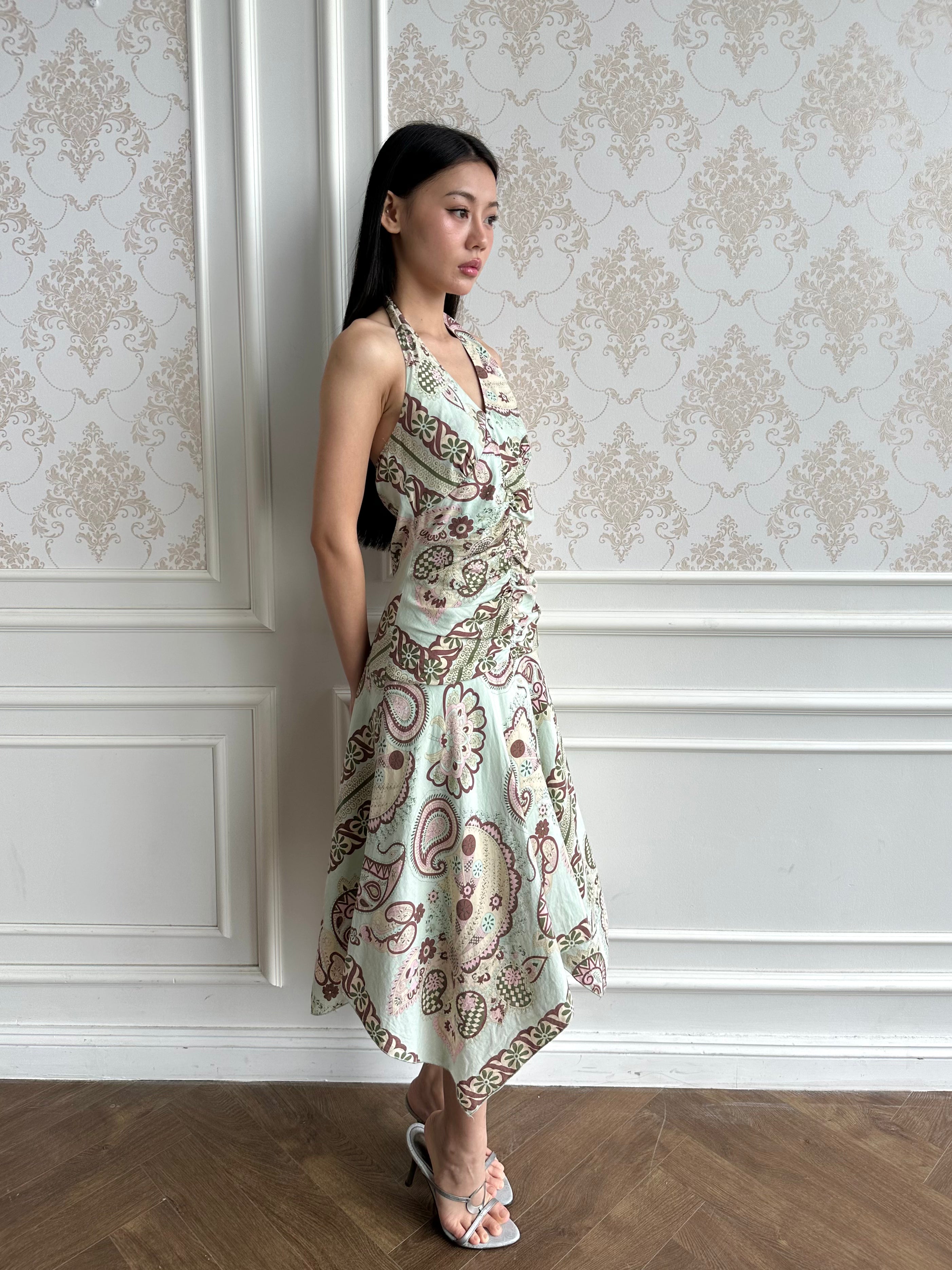 Mint paisley halter dress