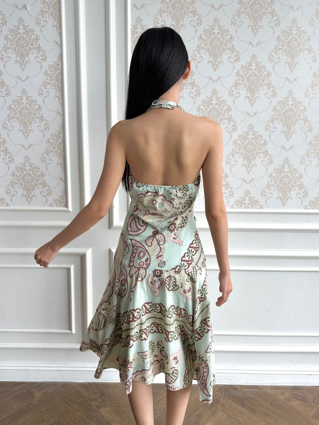 Mint paisley halter dress