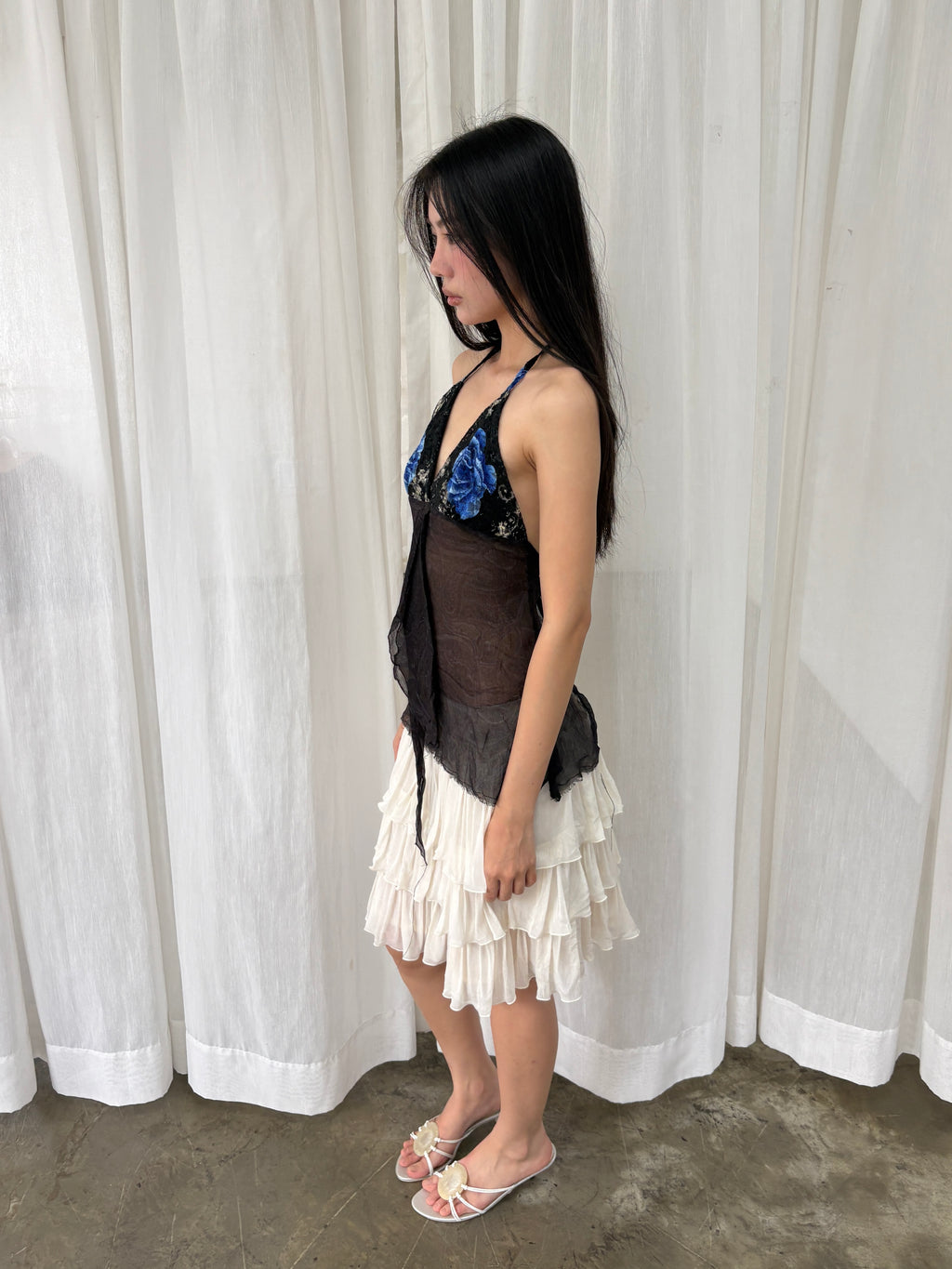 Sheer lace floral halter top