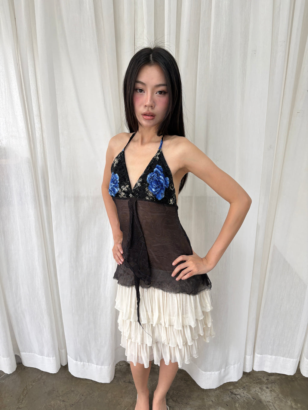 Sheer lace floral halter top