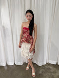 Red lace asymmetrical tube top