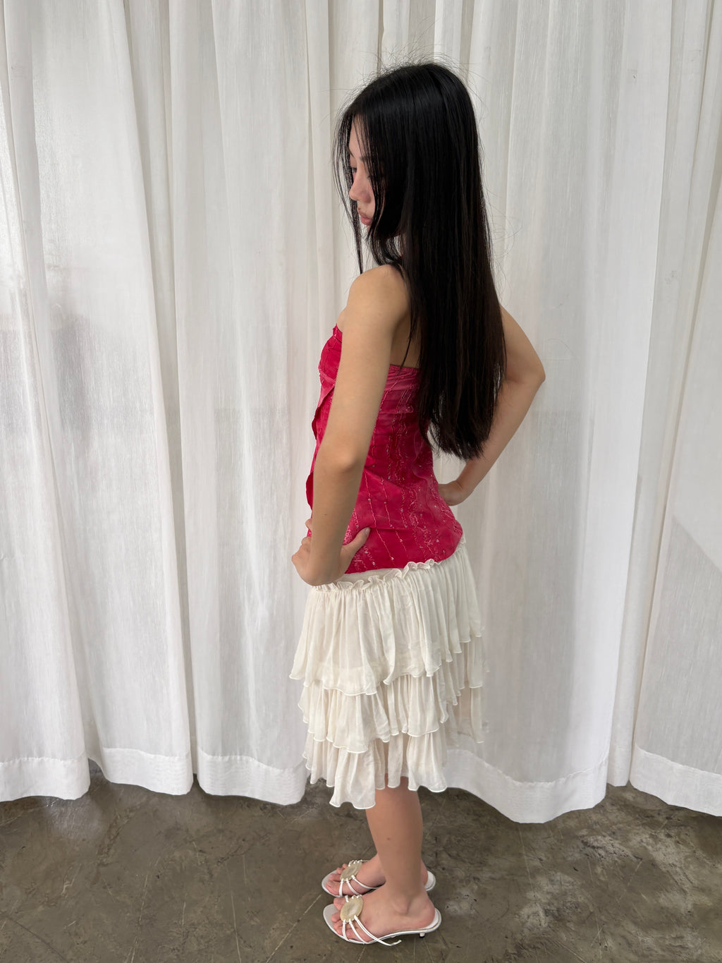 Red sequin tube top