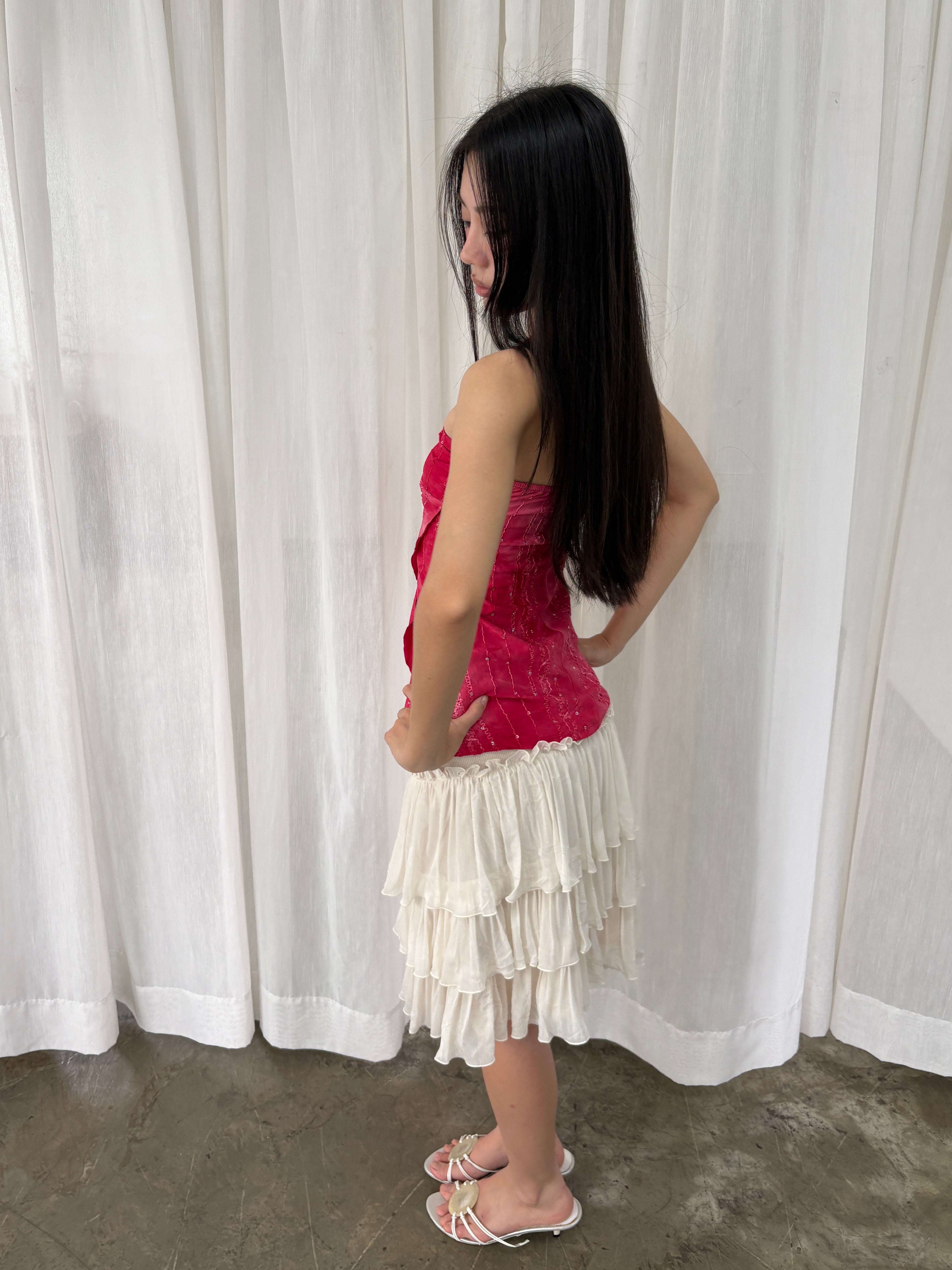 Red sequin tube top