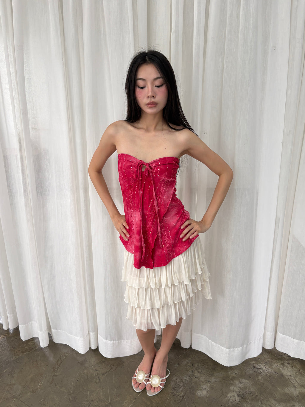 Red sequin tube top
