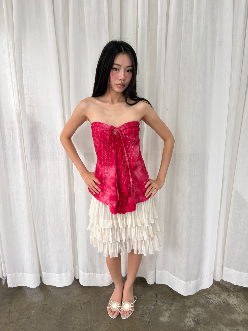 Red sequin tube top