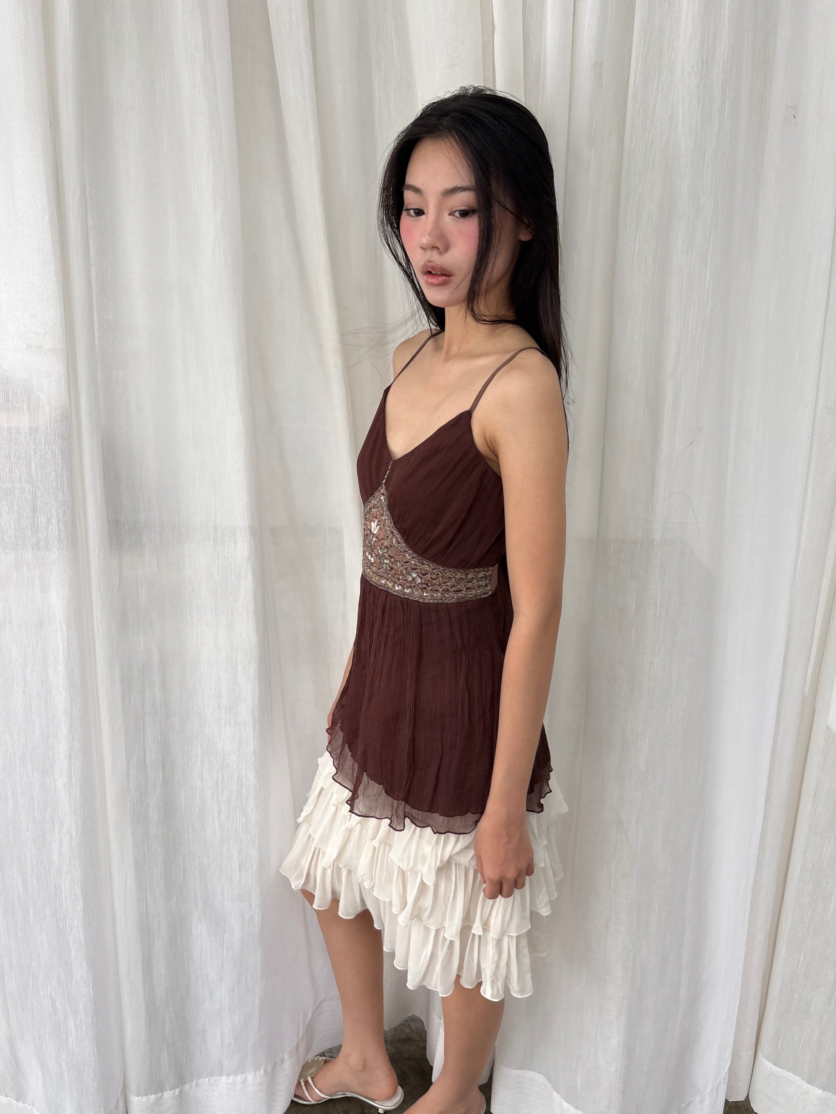 Brown beaded chiffon camisole
