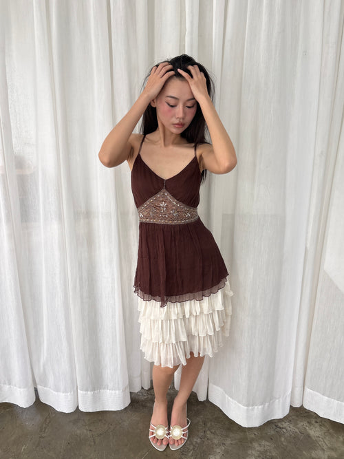 Brown beaded chiffon camisole