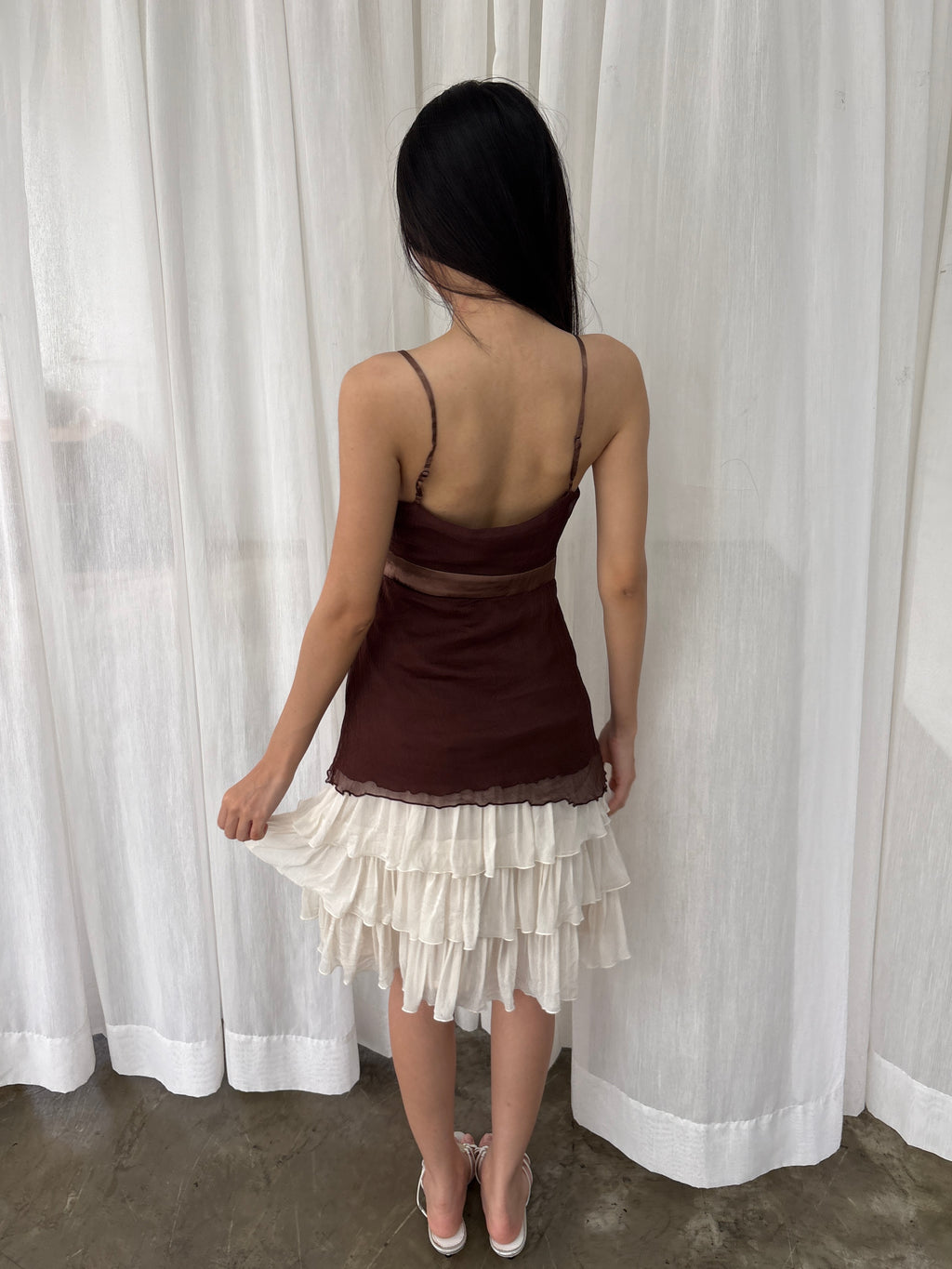 Brown beaded chiffon camisole
