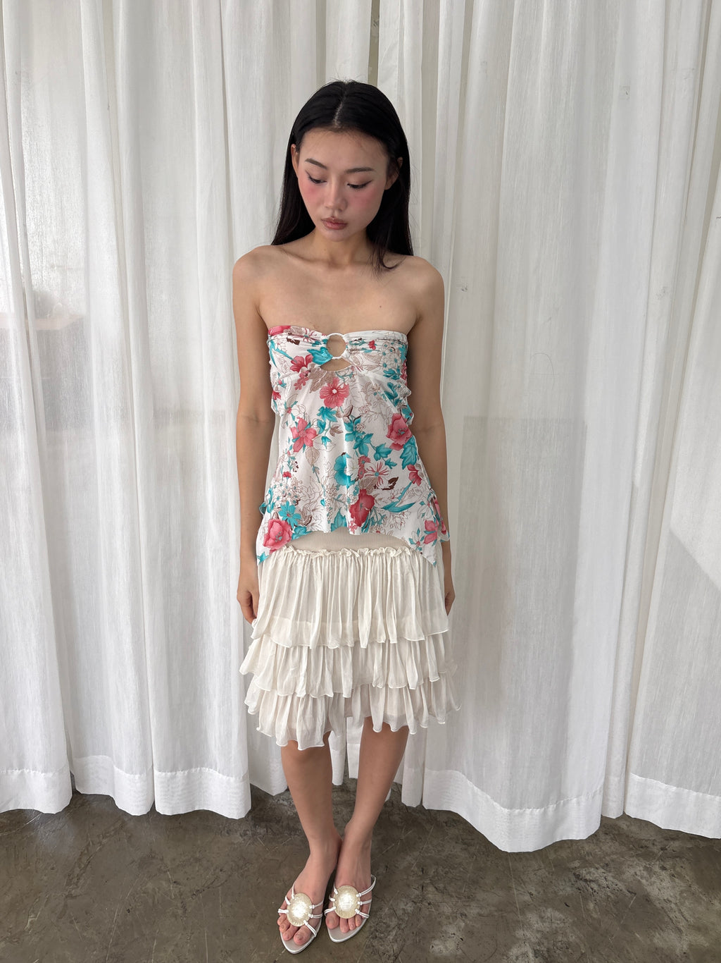Floral ring detail tube top