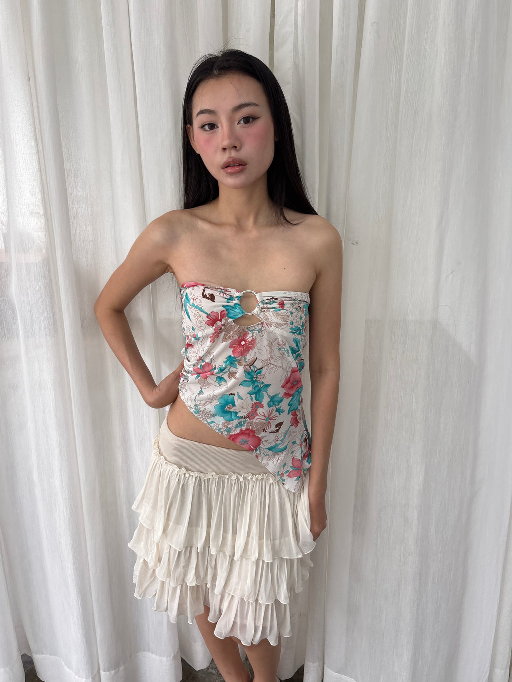 Floral ring detail tube top