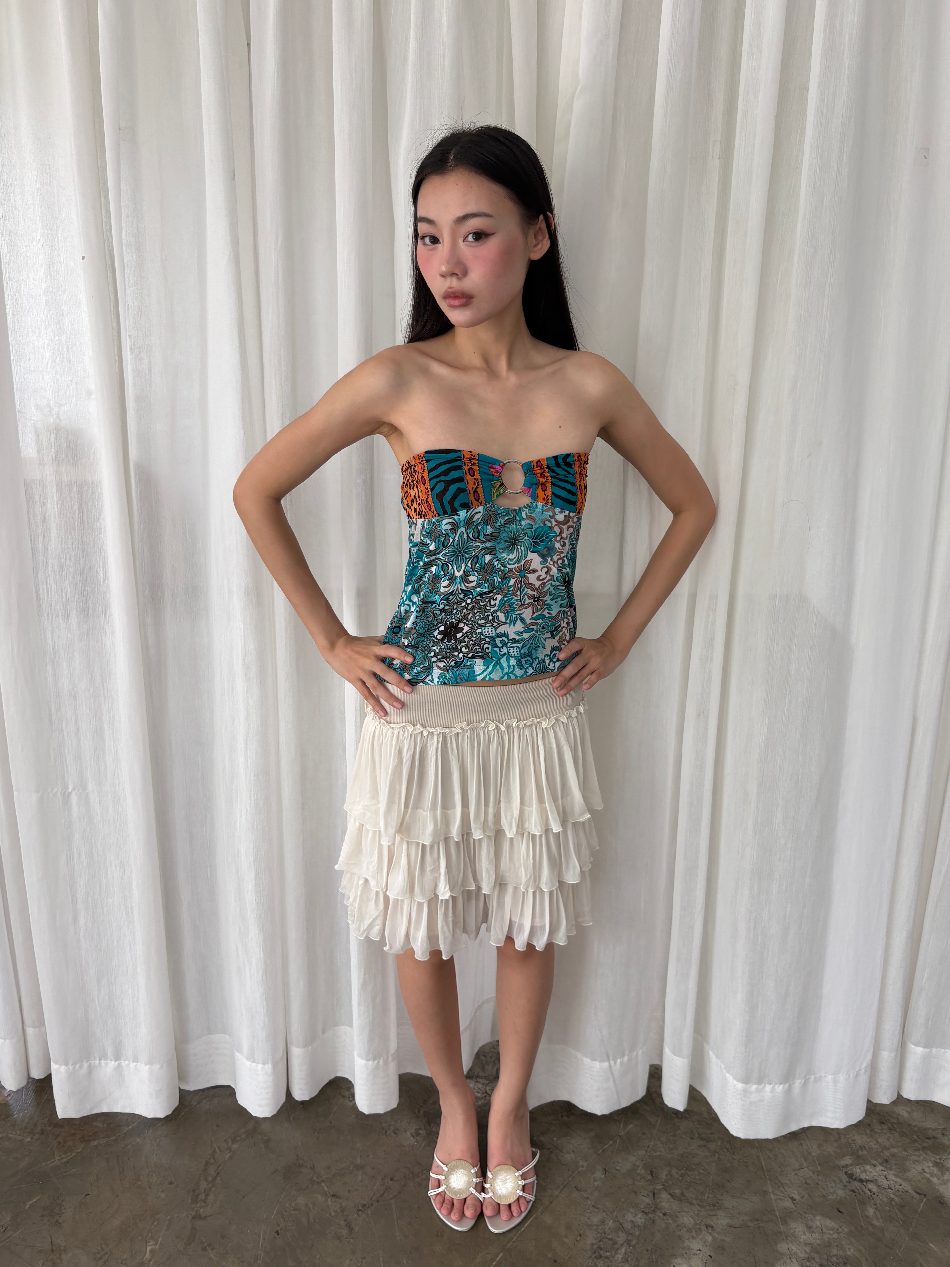 Printed strapless ring tube top