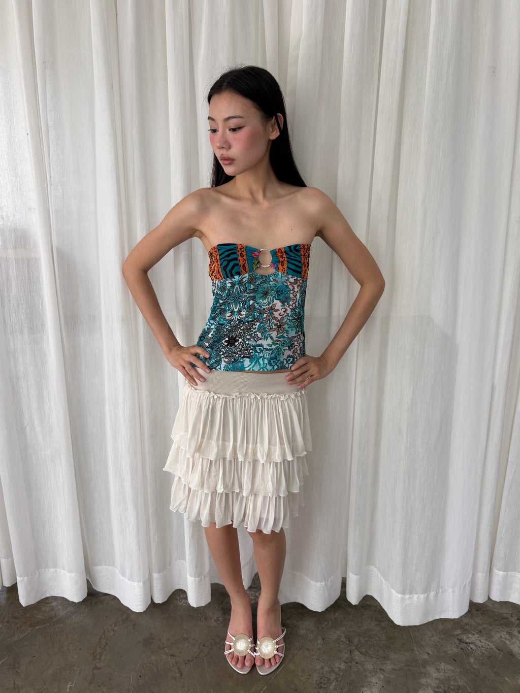 Printed strapless ring tube top
