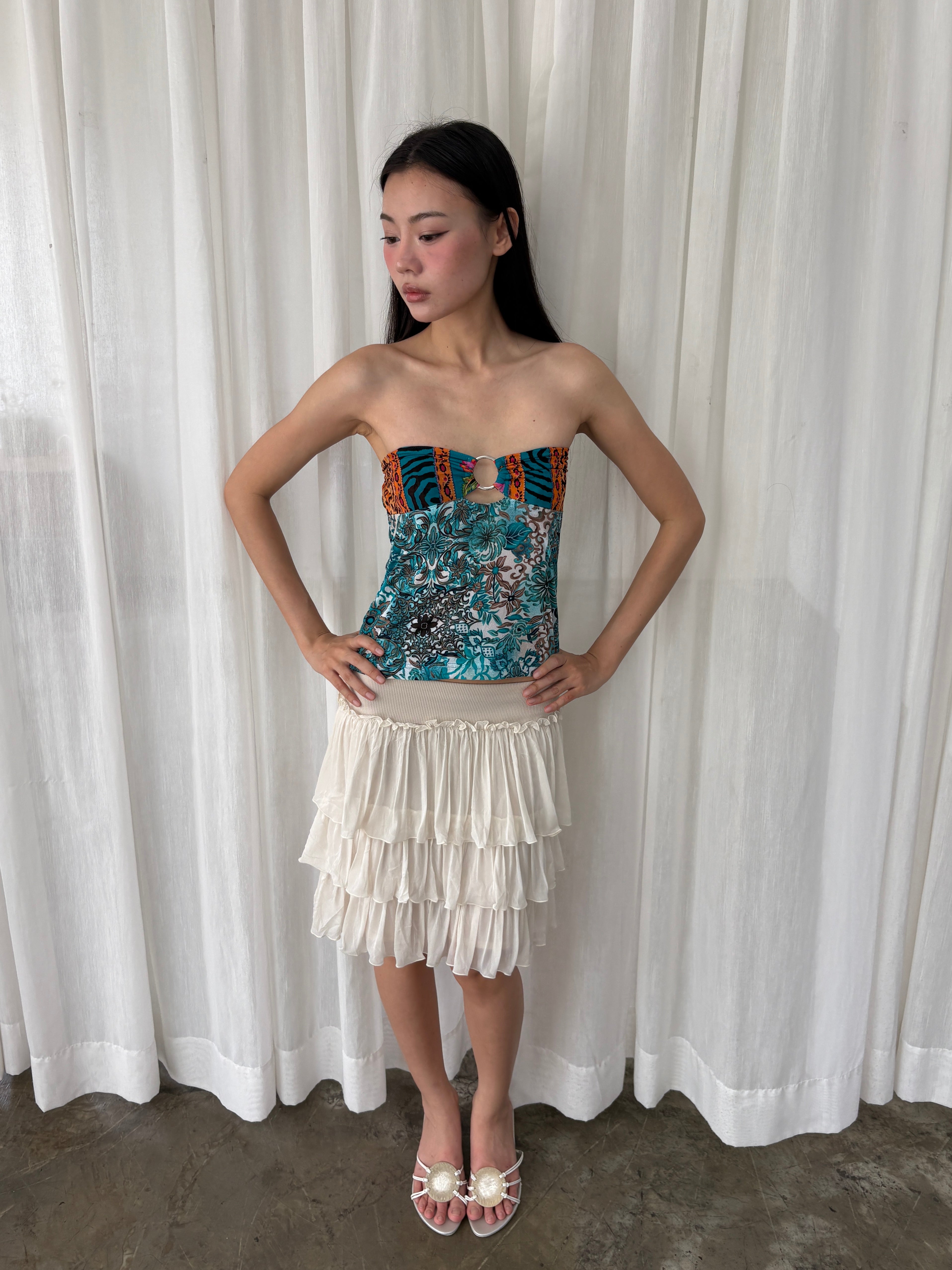 Printed strapless ring tube top