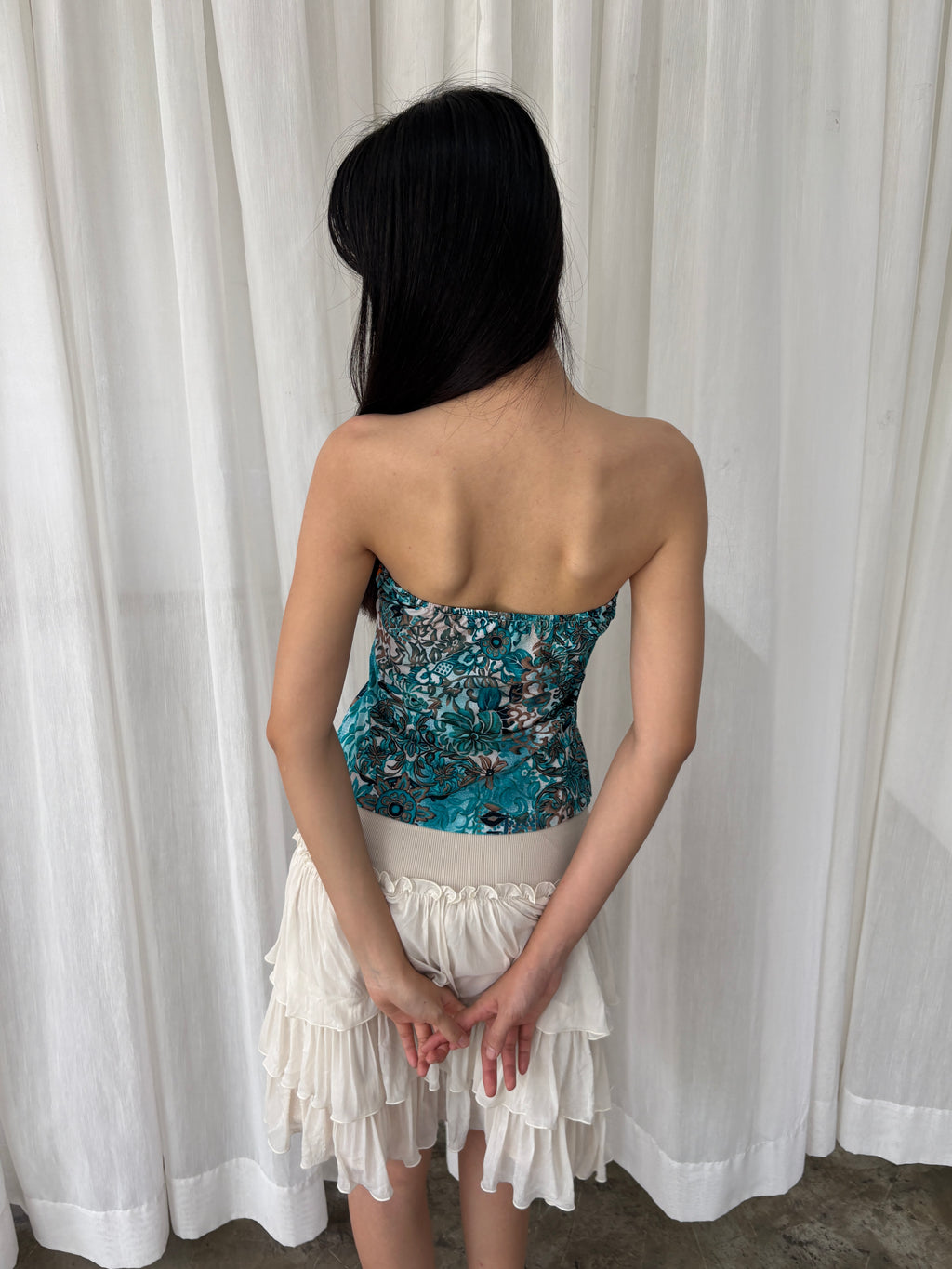 Printed strapless ring tube top
