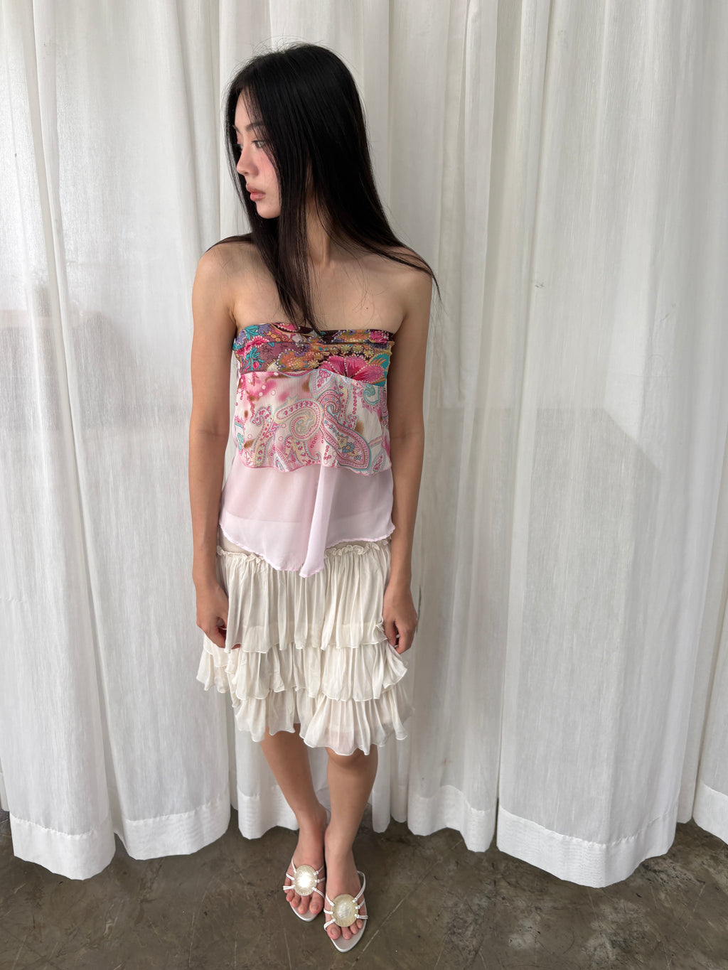 Paisley layered chiffon tube top
