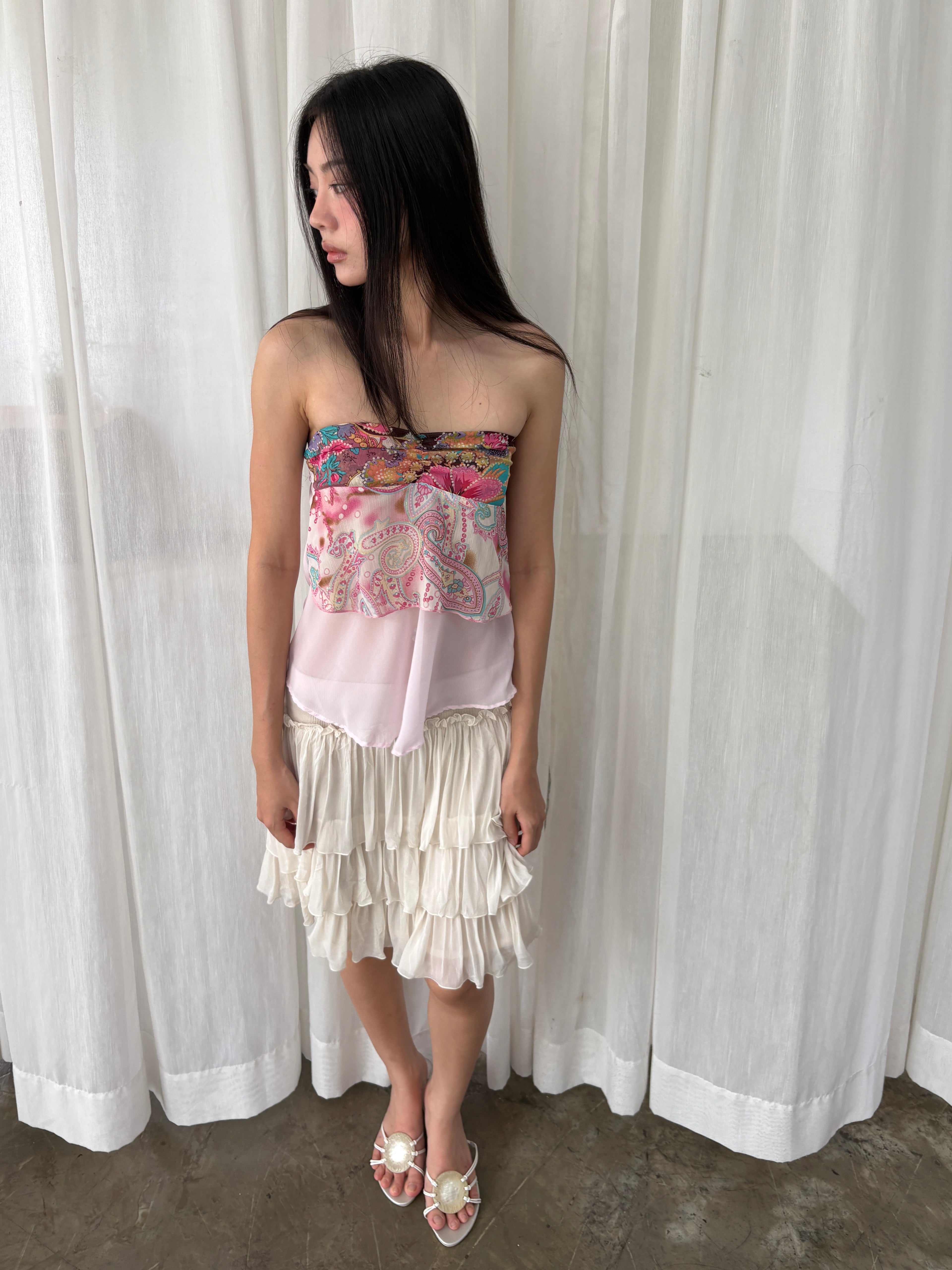 Paisley layered chiffon tube top