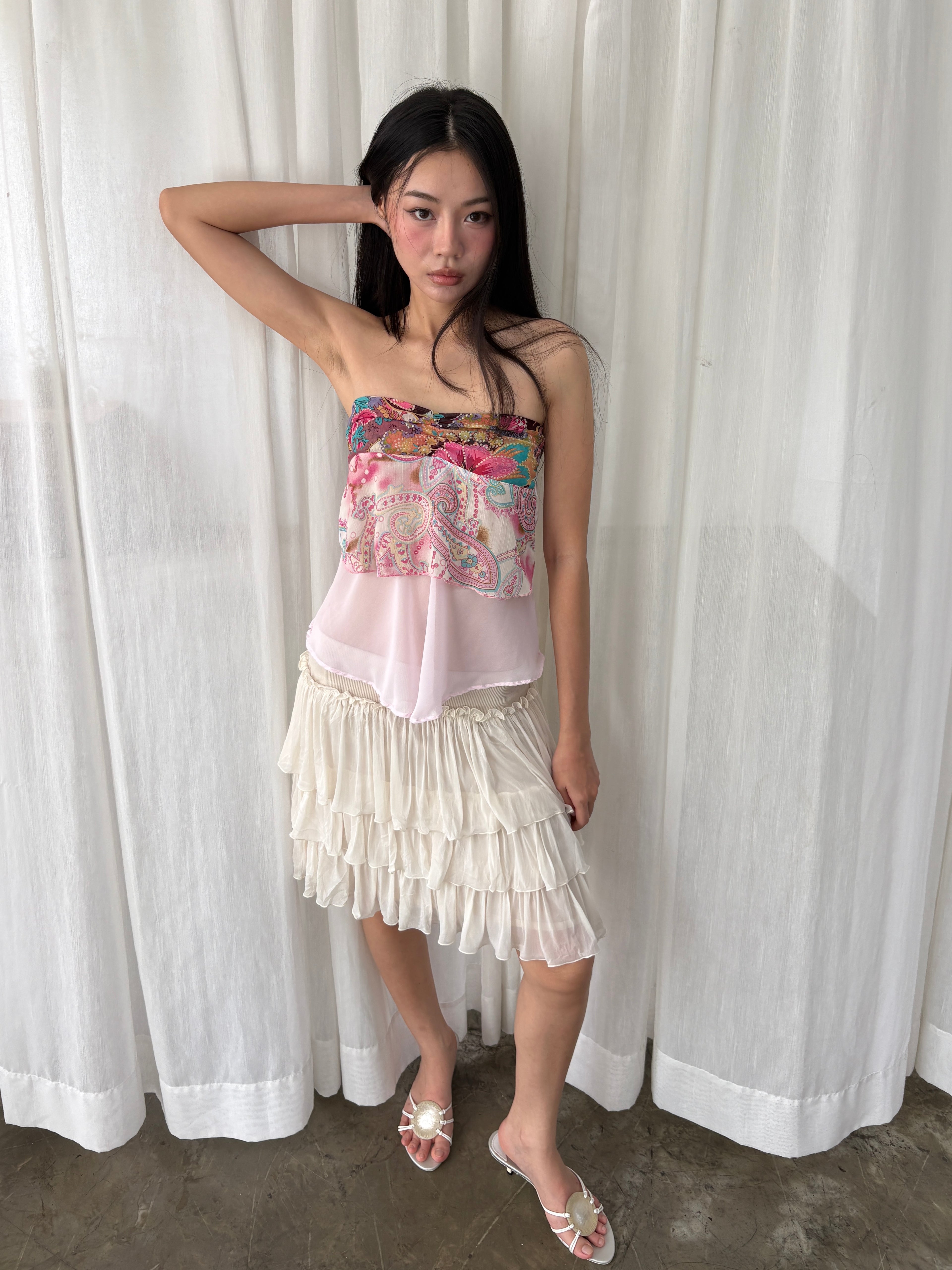 Paisley layered chiffon tube top