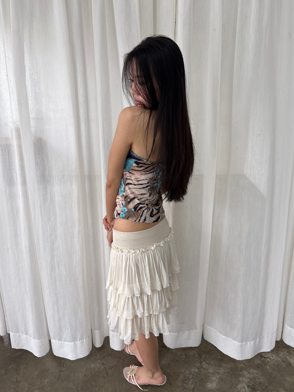 Floral tiger print tube top