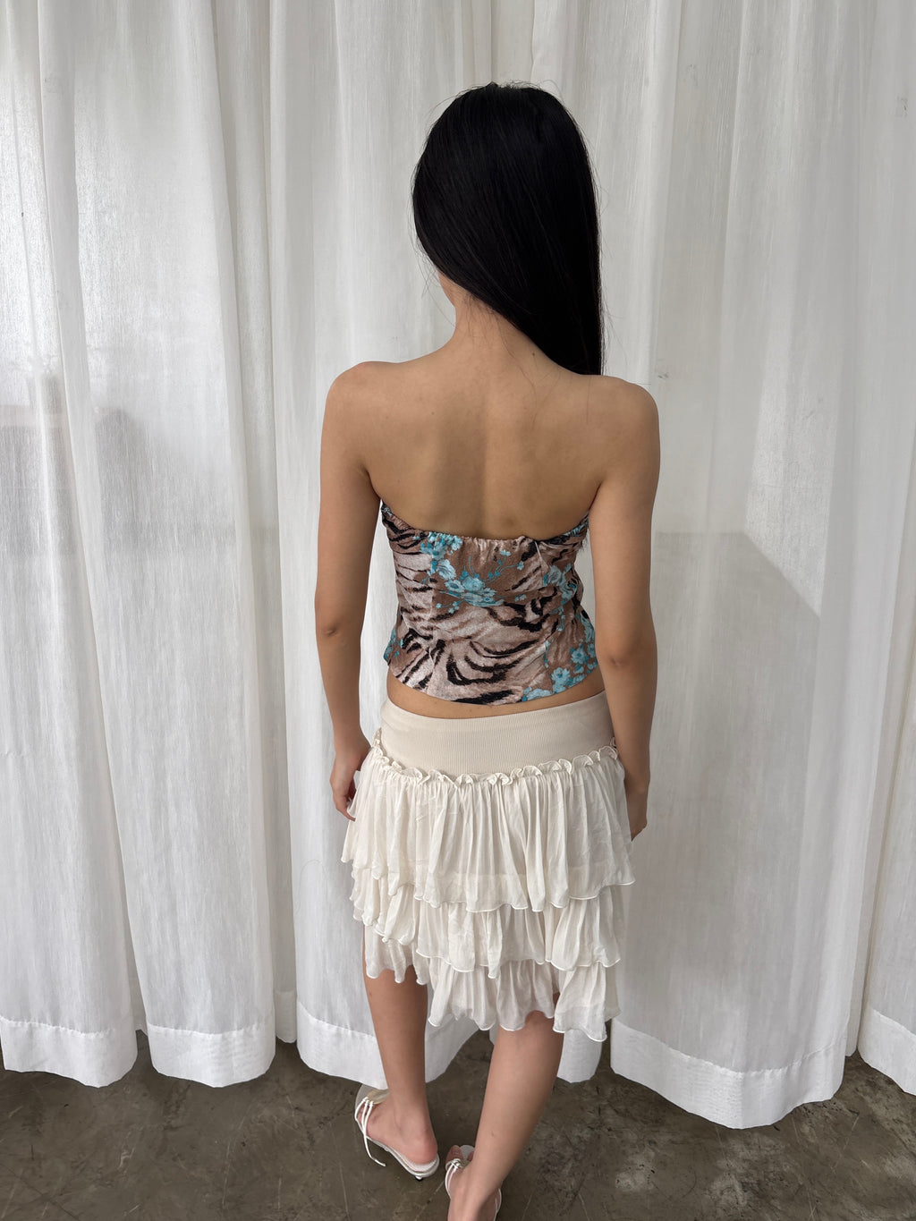 Floral tiger print tube top