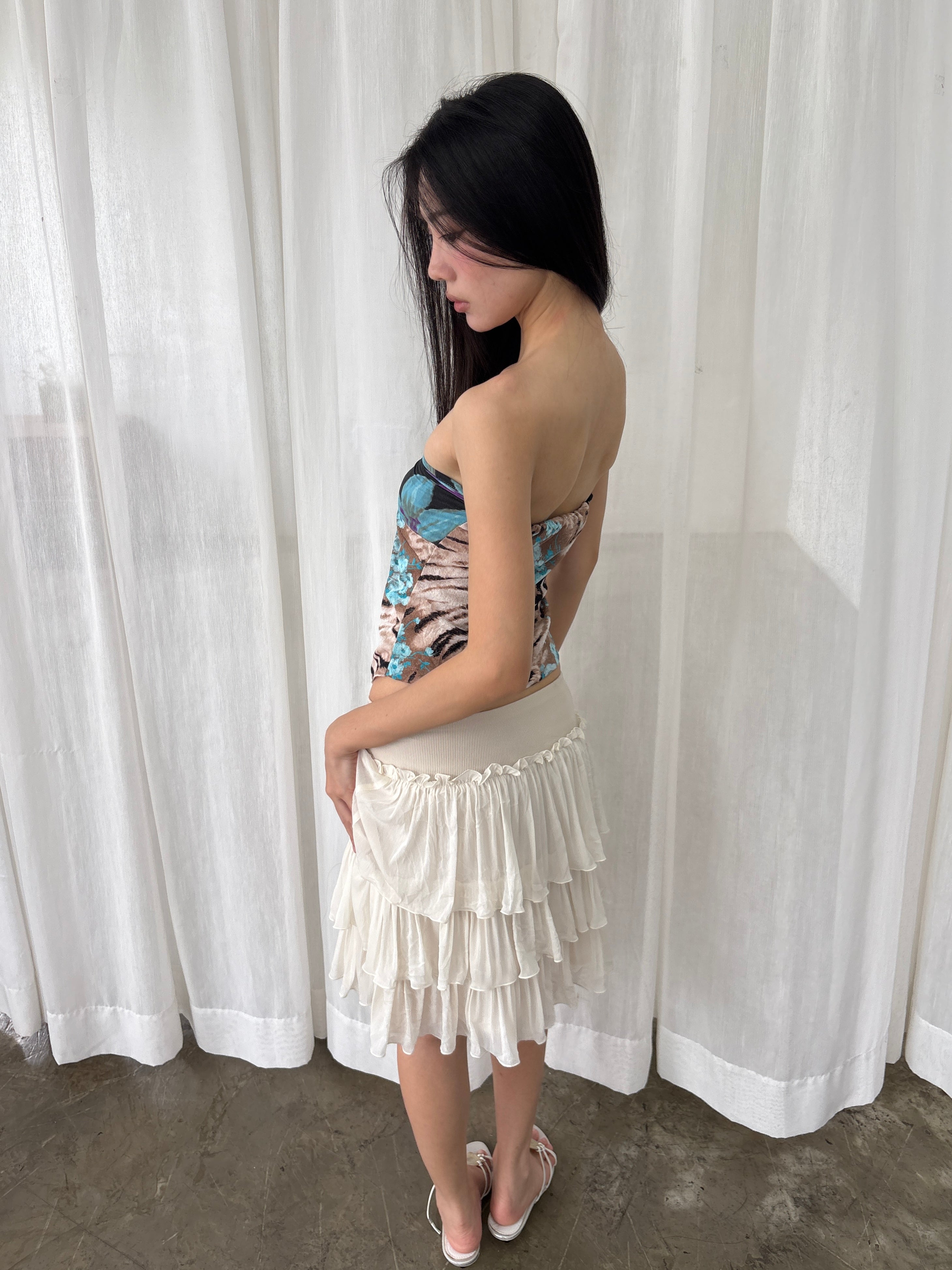 Floral tiger print tube top