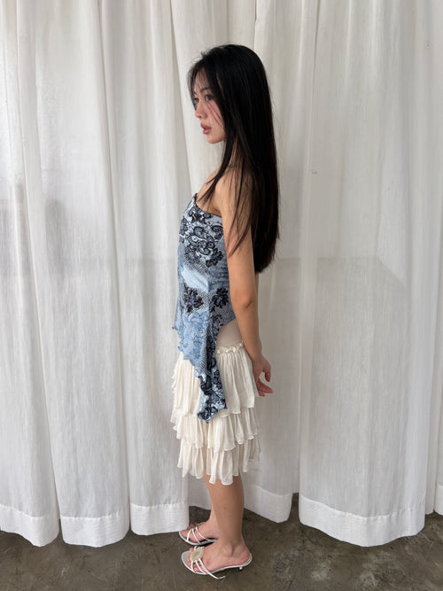 Blue lace printed tube top