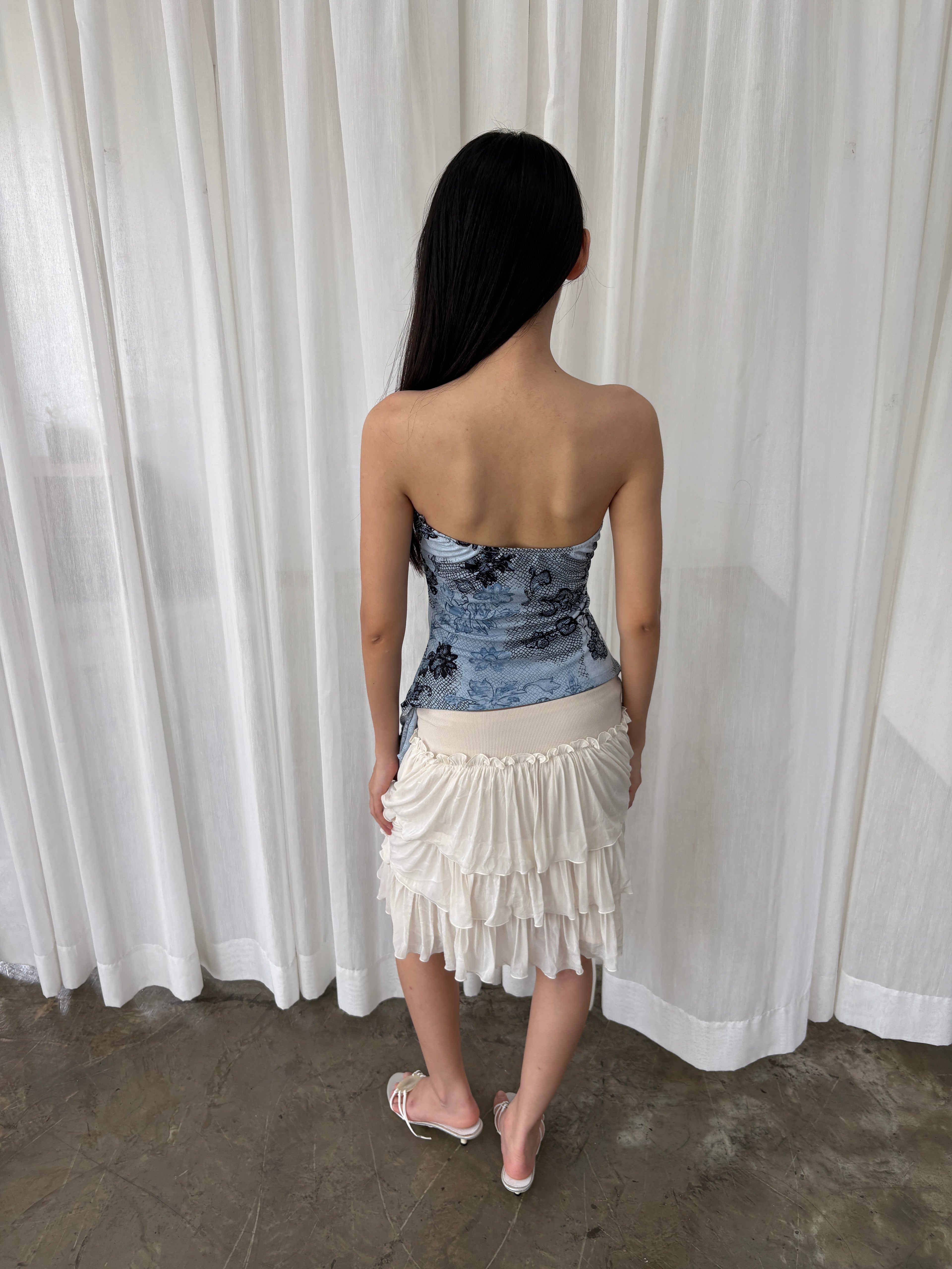 Blue lace printed tube top