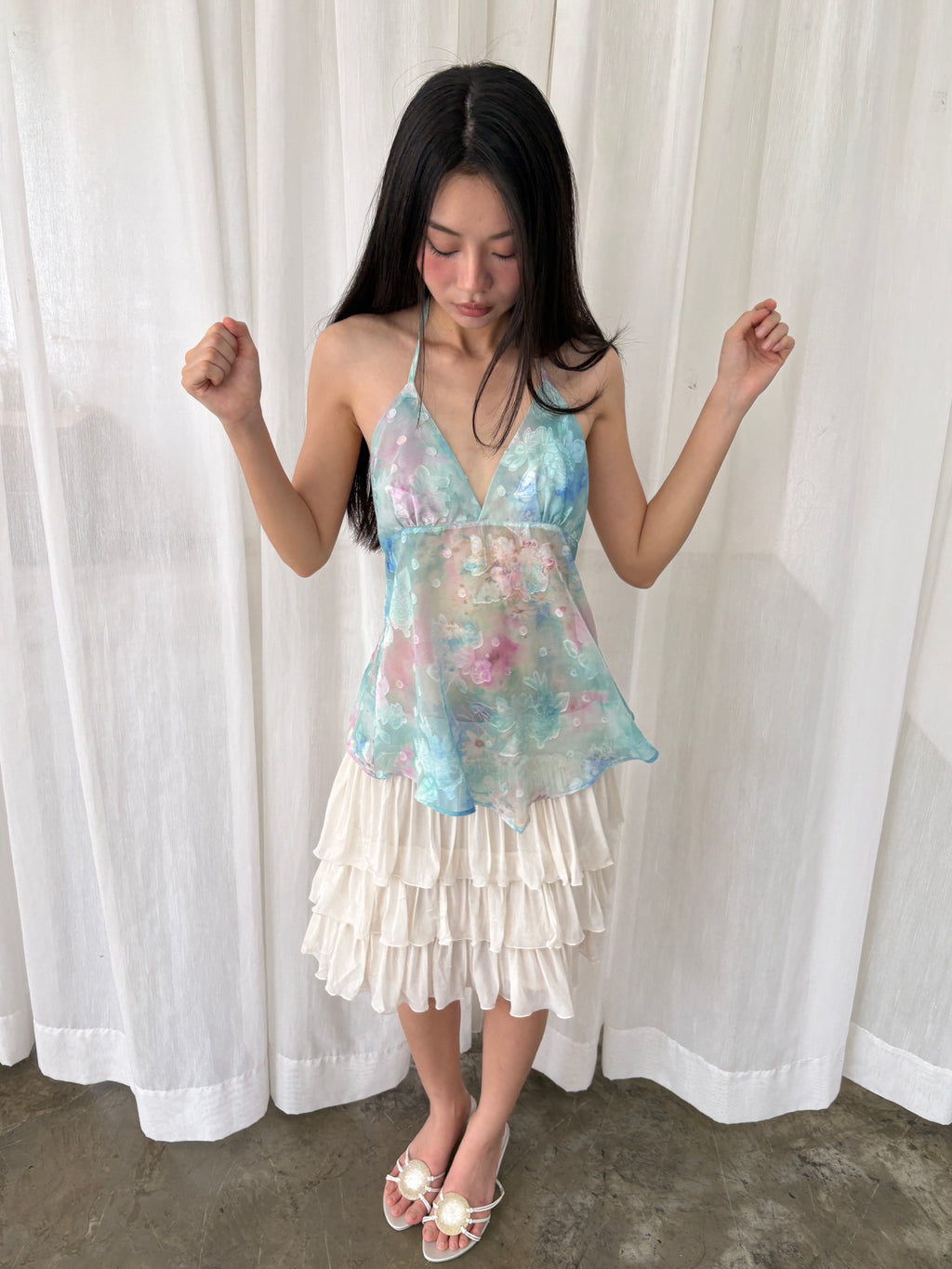 Watercolor floral open back halter